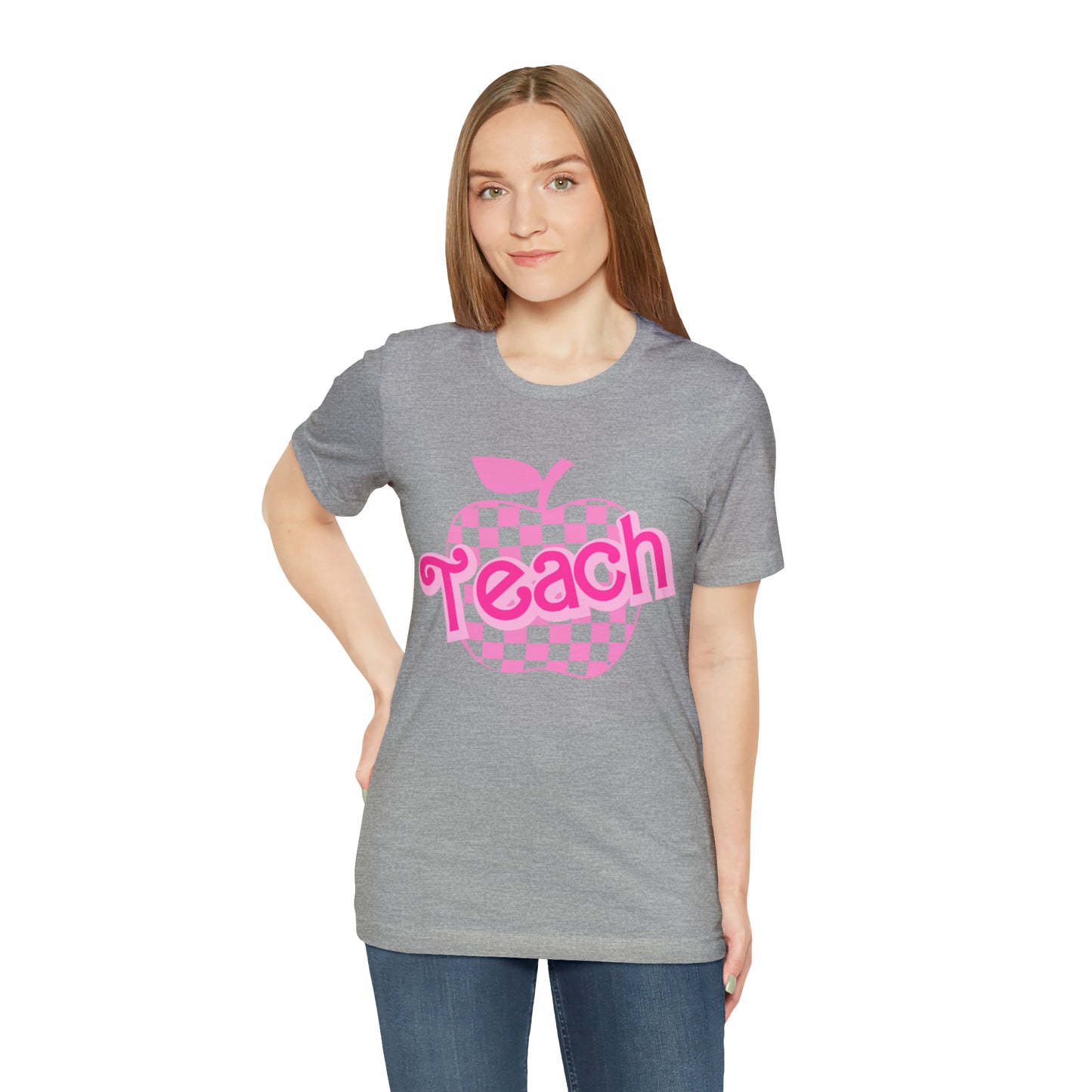 Pink Checkered Teacher Shirts, Trendy Teacher T Shirt, Retro Back to school, Teacher Appreciation, Apple Checkered Teacher Tee, T737