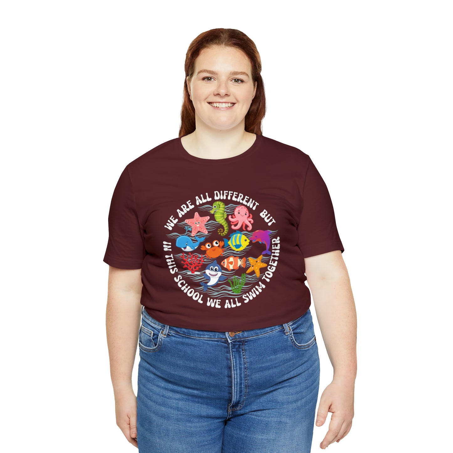 We Are Different But In This School We All Swim Together Shirt, Preschool Teacher Shirt, Daycare Provider Shirt, Motherhood Shirt, T382