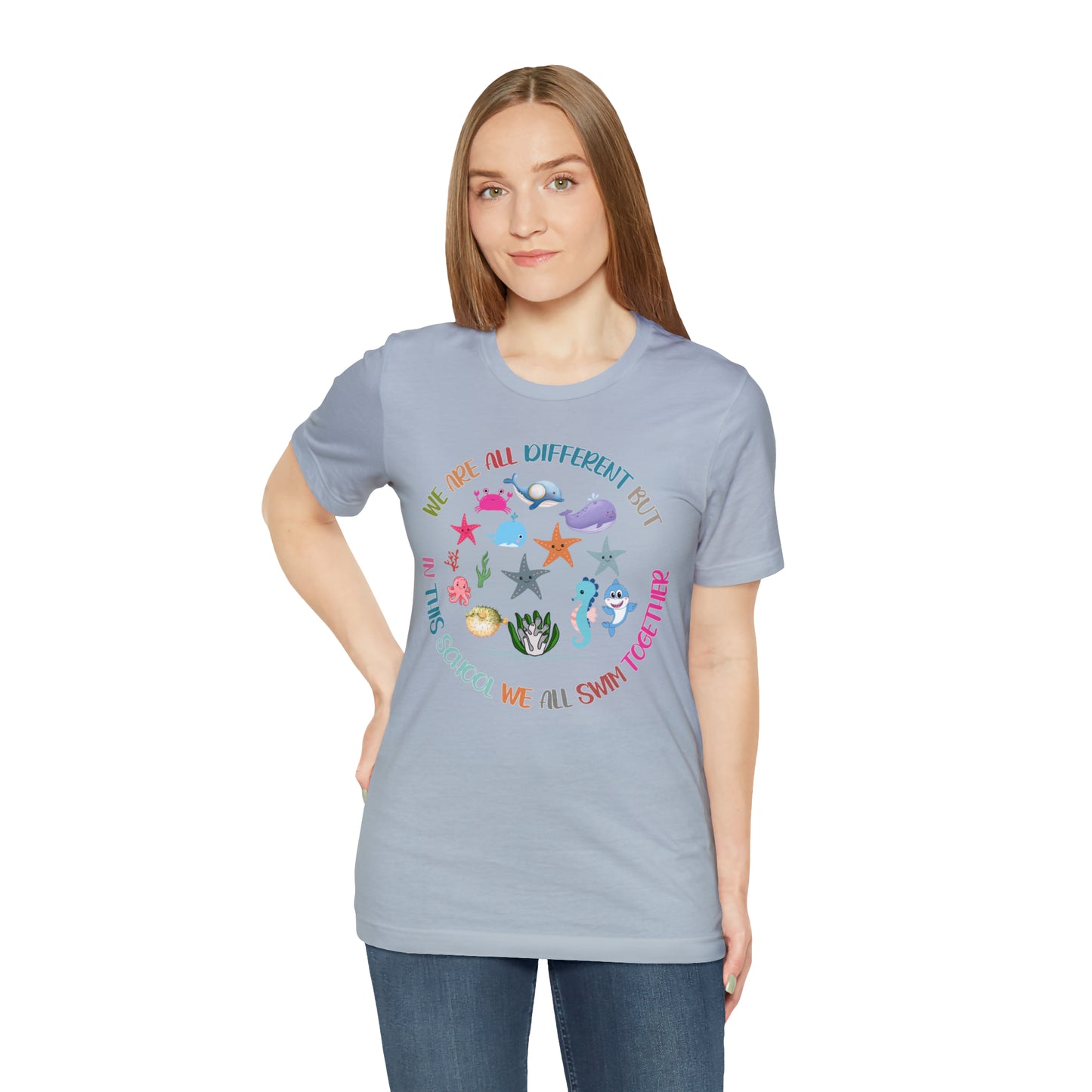We Are Different But In This School We All Swim Together Shirt, Preschool Teacher Shirt, Daycare Provider Shirt, Motherhood Shirt, T381
