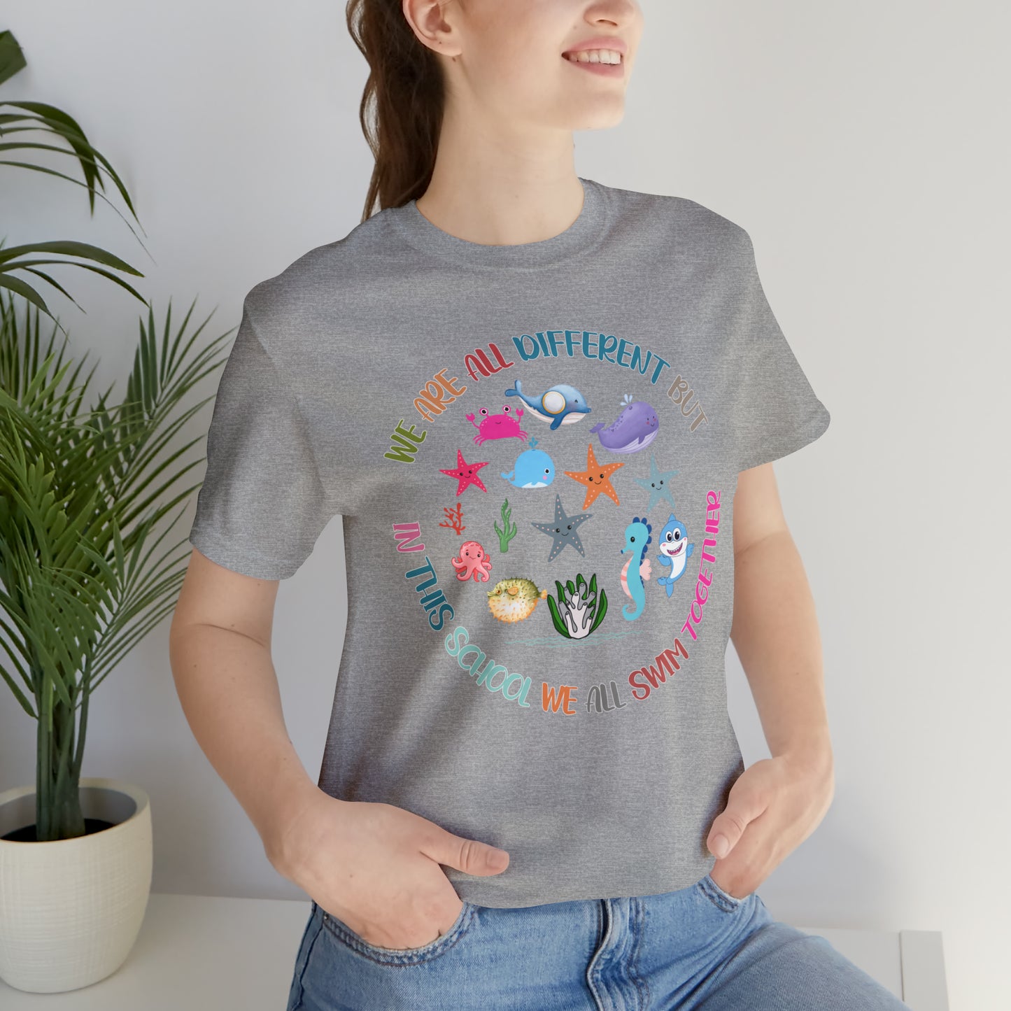 We Are Different But In This School We All Swim Together Shirt, Preschool Teacher Shirt, Daycare Provider Shirt, Motherhood Shirt, T381