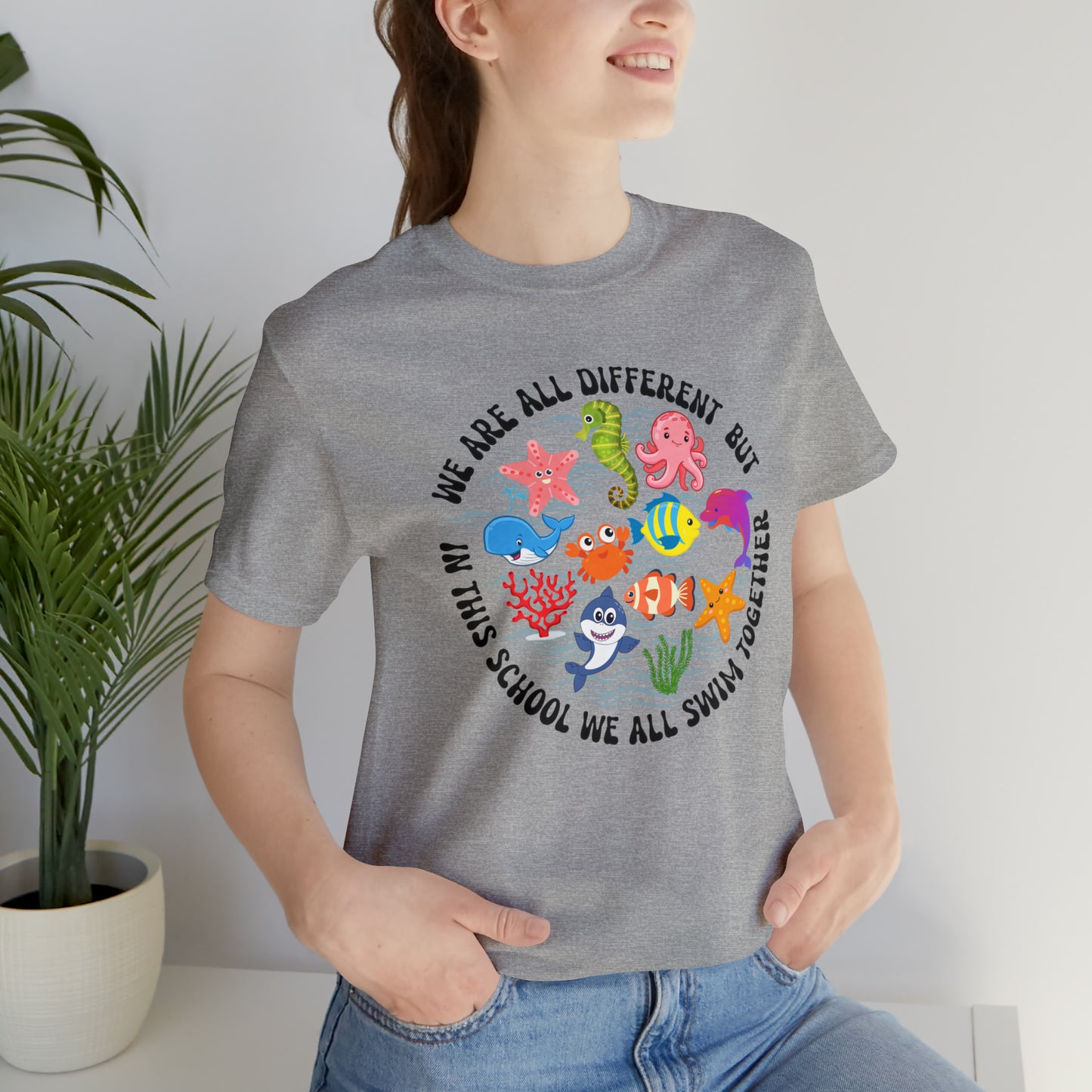 We Are Different But In This School We All Swim Together Shirt, Preschool Teacher Shirt, Daycare Provider Shirt, Motherhood Shirt, T382