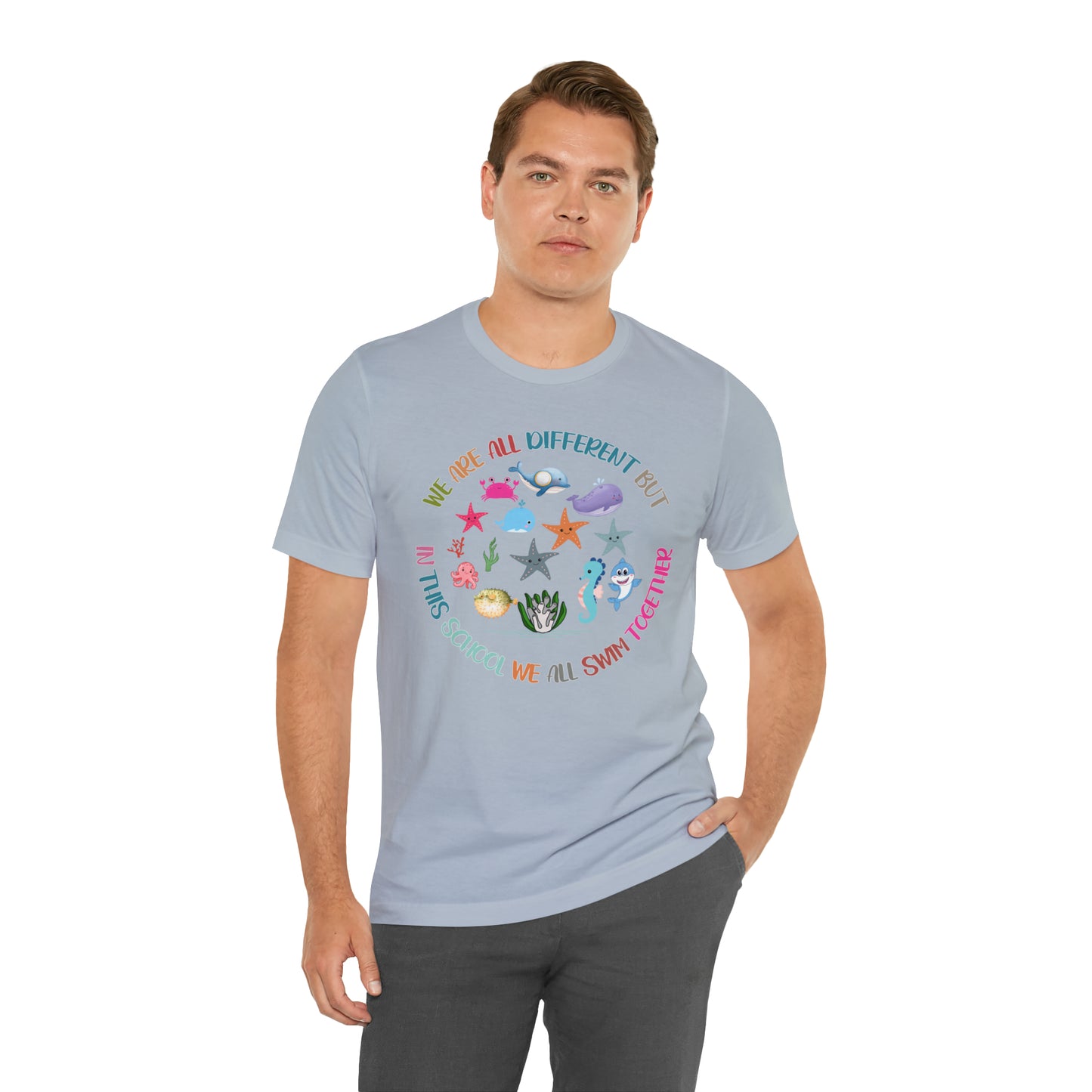We Are Different But In This School We All Swim Together Shirt, Preschool Teacher Shirt, Daycare Provider Shirt, Motherhood Shirt, T381