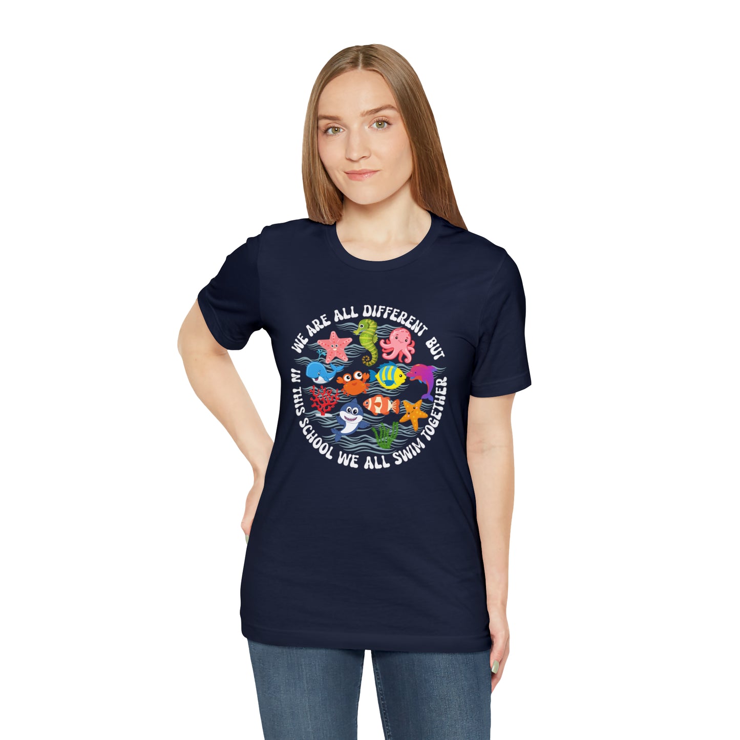 We Are Different But In This School We All Swim Together Shirt, Preschool Teacher Shirt, Daycare Provider Shirt, Motherhood Shirt, T382