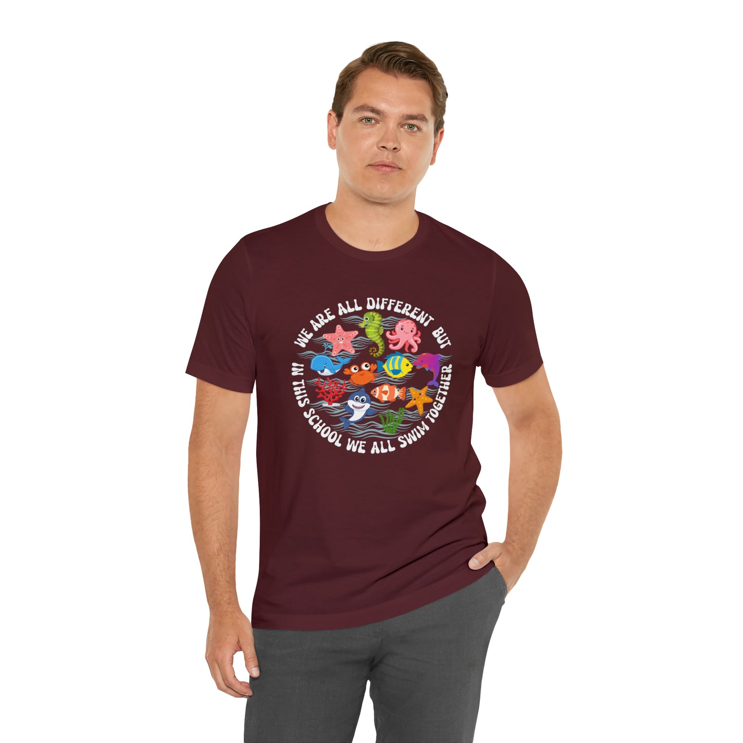 We Are Different But In This School We All Swim Together Shirt, Preschool Teacher Shirt, Daycare Provider Shirt, Motherhood Shirt, T382