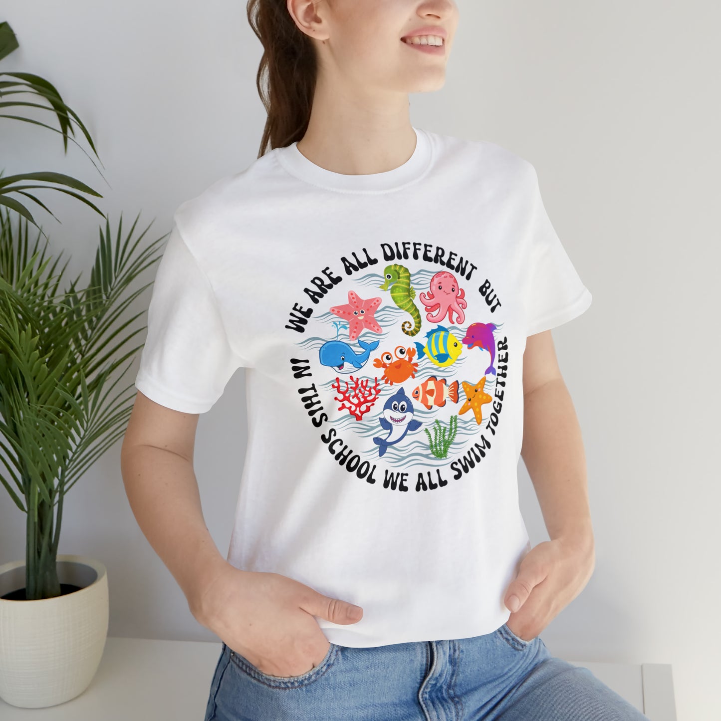 We Are Different But In This School We All Swim Together Shirt, Preschool Teacher Shirt, Daycare Provider Shirt, Motherhood Shirt, T382