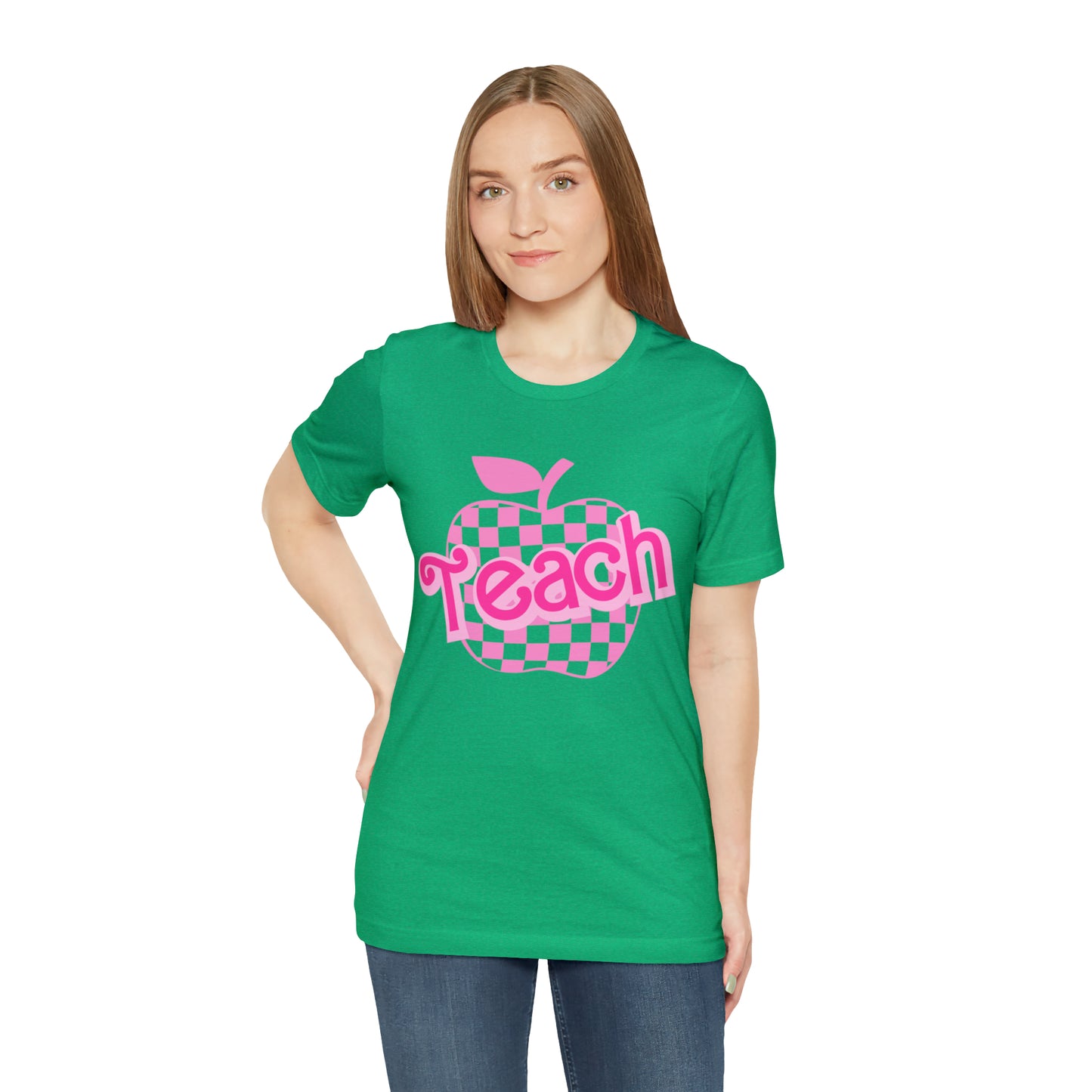 Pink Checkered Teacher Shirts, Trendy Teacher T Shirt, Retro Back to school, Teacher Appreciation, Apple Checkered Teacher Tee, T737