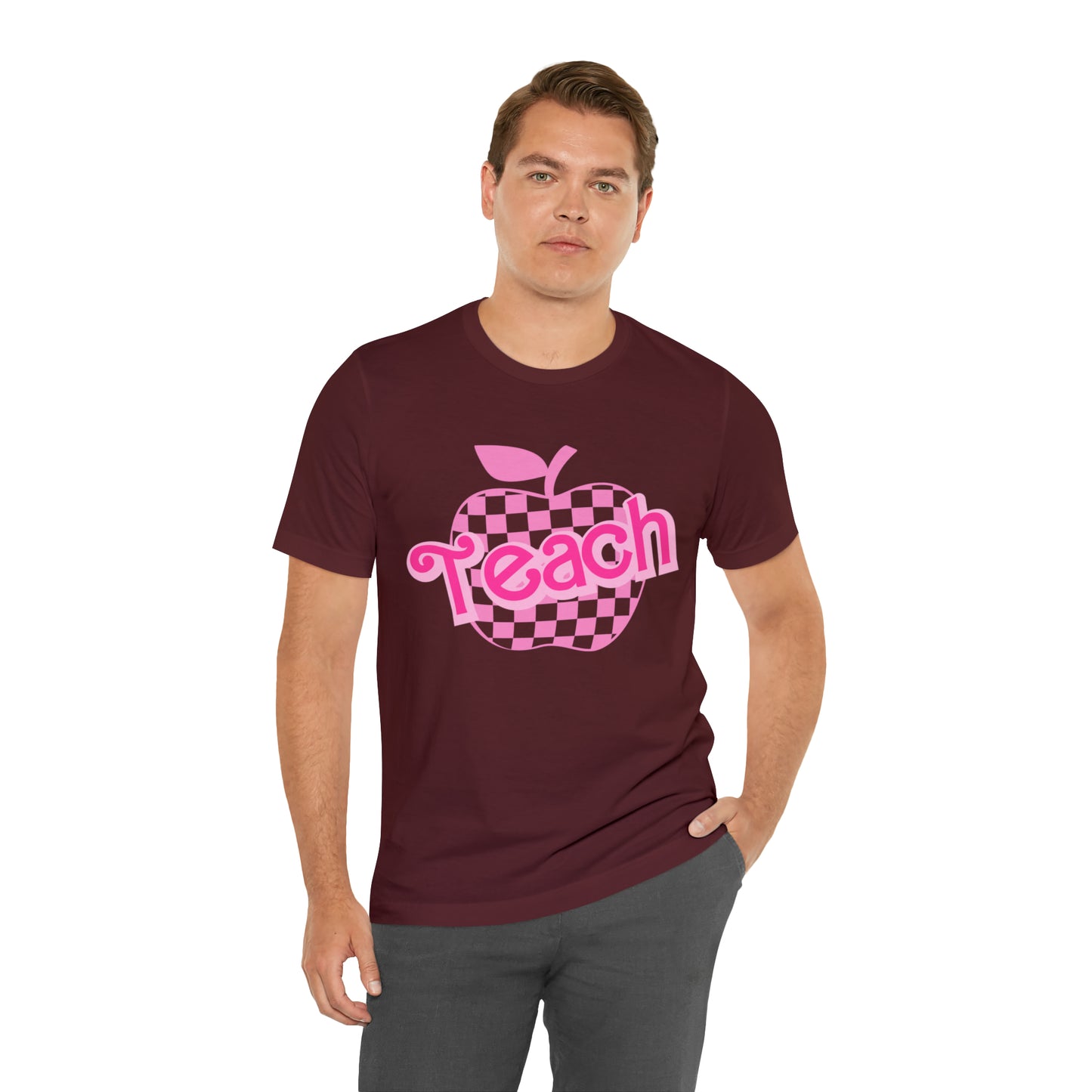 Pink Checkered Teacher Shirts, Trendy Teacher T Shirt, Retro Back to school, Teacher Appreciation, Apple Checkered Teacher Tee, T737