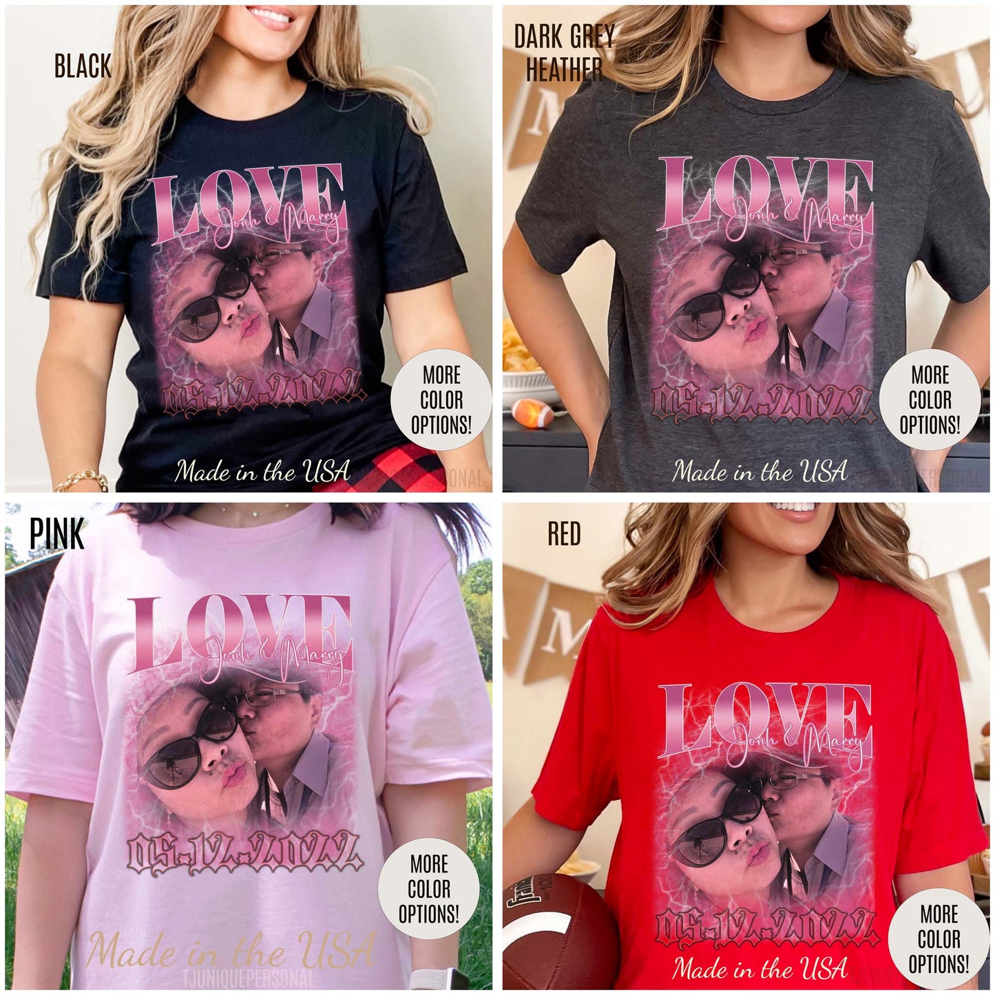 Custom 90s Vintage Bootleg Tee for couple, Custom shirt for couple, Custom bootleg tee photo shirt for lover, couple shirt for lover, T1330