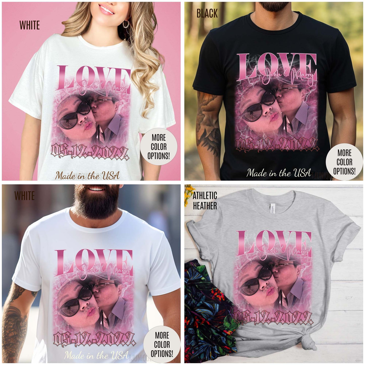 Custom 90s Vintage Bootleg Tee for couple, Custom shirt for couple, Custom bootleg tee photo shirt for lover, couple shirt for lover, T1330