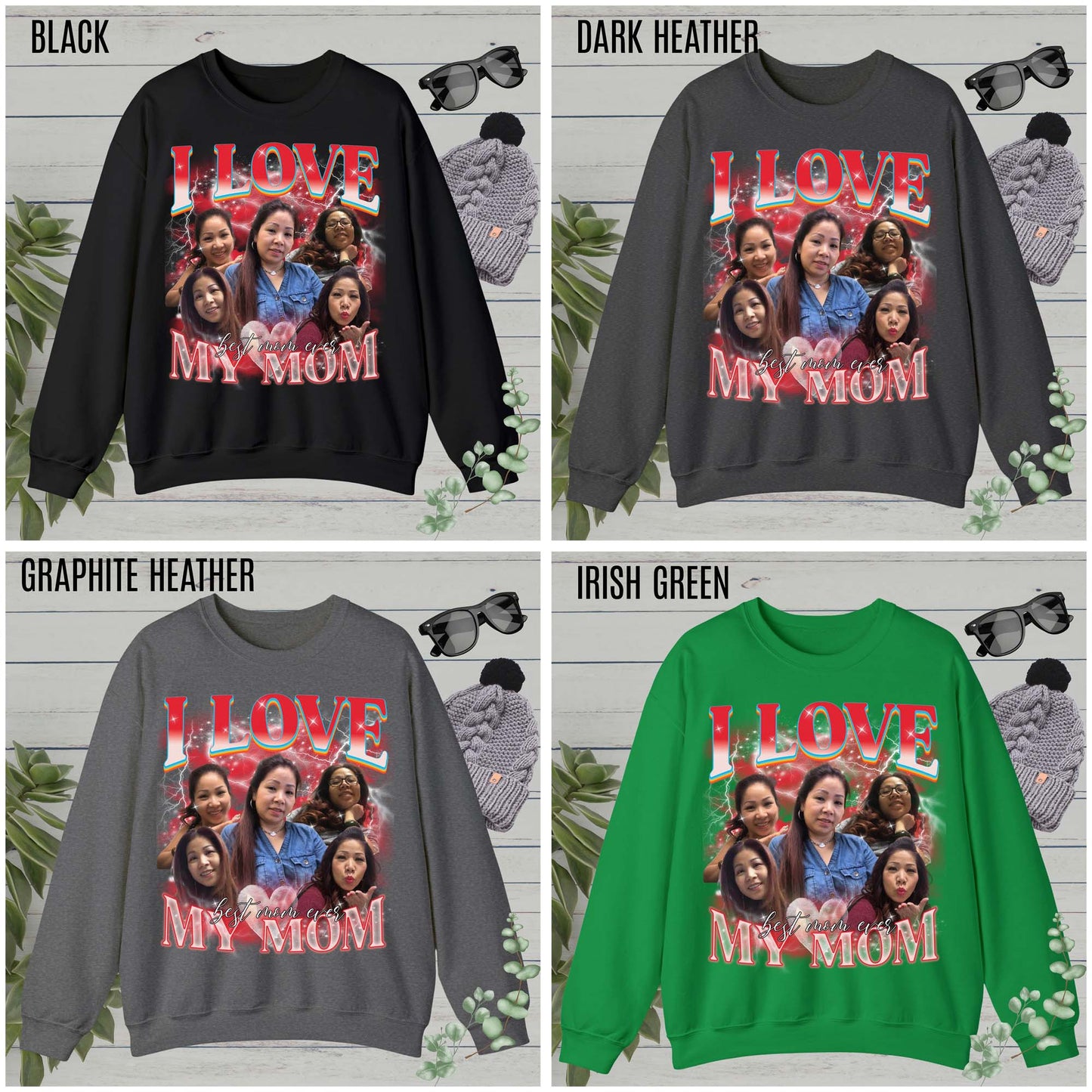 Custom Bootleg Rap Tee, Custom Photo - Vintage Graphic 90s Sweatshirt, I Love My Mom Sweatshirt, Best Mom Ever Shirt for mother's day, S1478