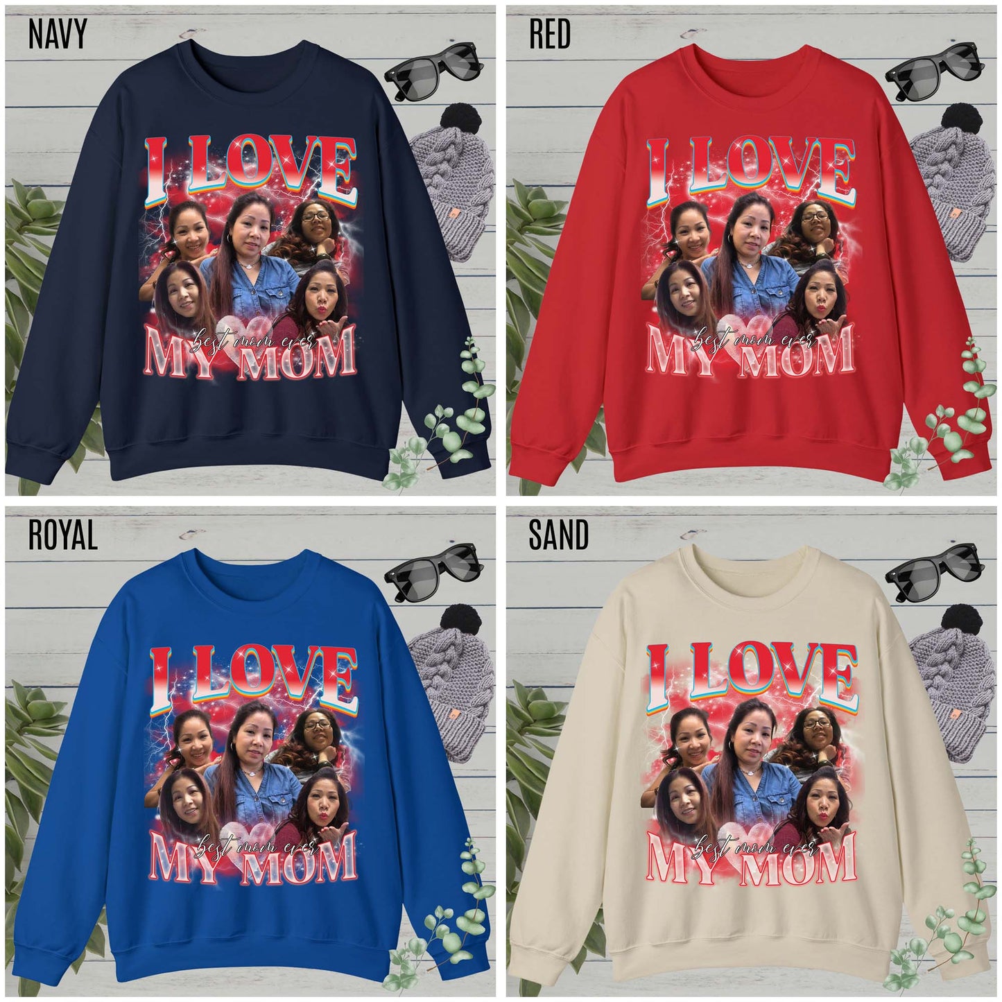 Custom Bootleg Rap Tee, Custom Photo - Vintage Graphic 90s Sweatshirt, I Love My Mom Sweatshirt, Best Mom Ever Shirt for mother's day, S1478