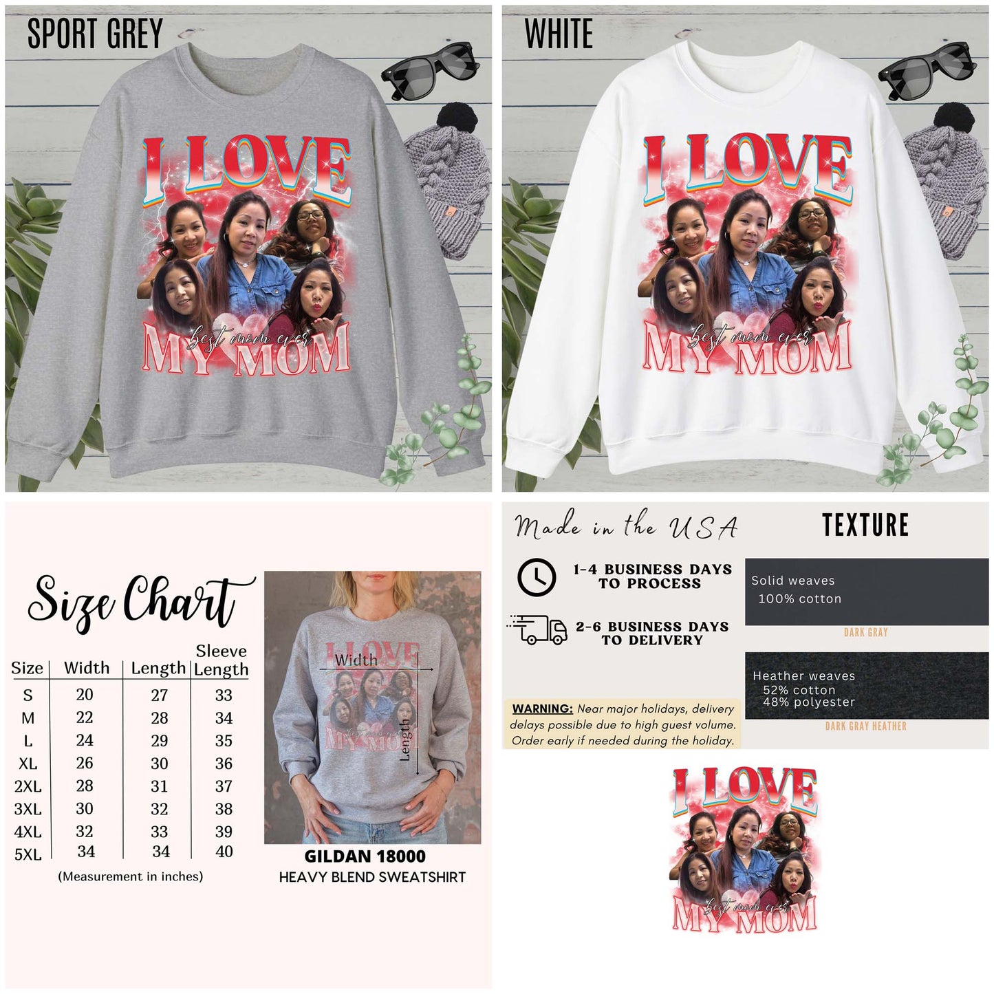 Custom Bootleg Rap Tee, Custom Photo - Vintage Graphic 90s Sweatshirt, I Love My Mom Sweatshirt, Best Mom Ever Shirt for mother's day, S1478