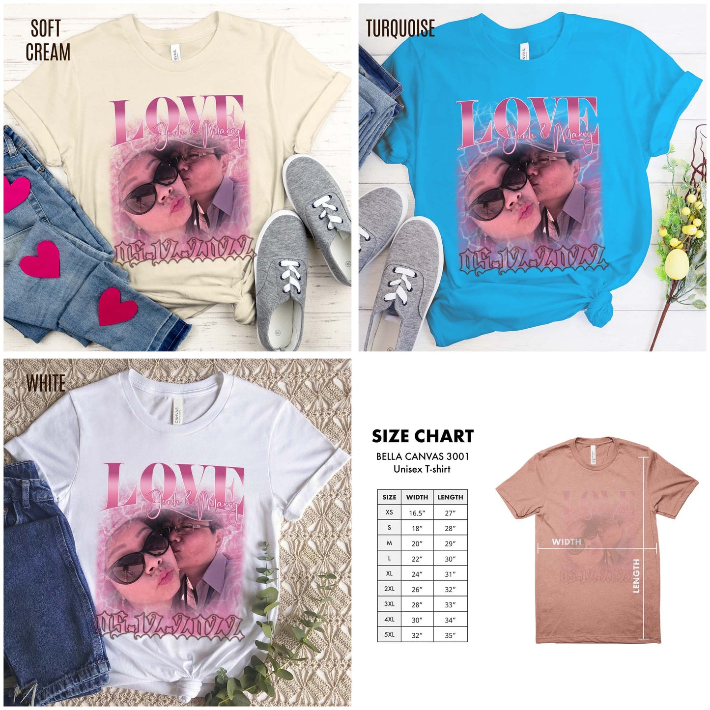 Custom 90s Vintage Bootleg Tee for couple, Custom shirt for couple, Custom bootleg tee photo shirt for lover, couple shirt for lover, T1330