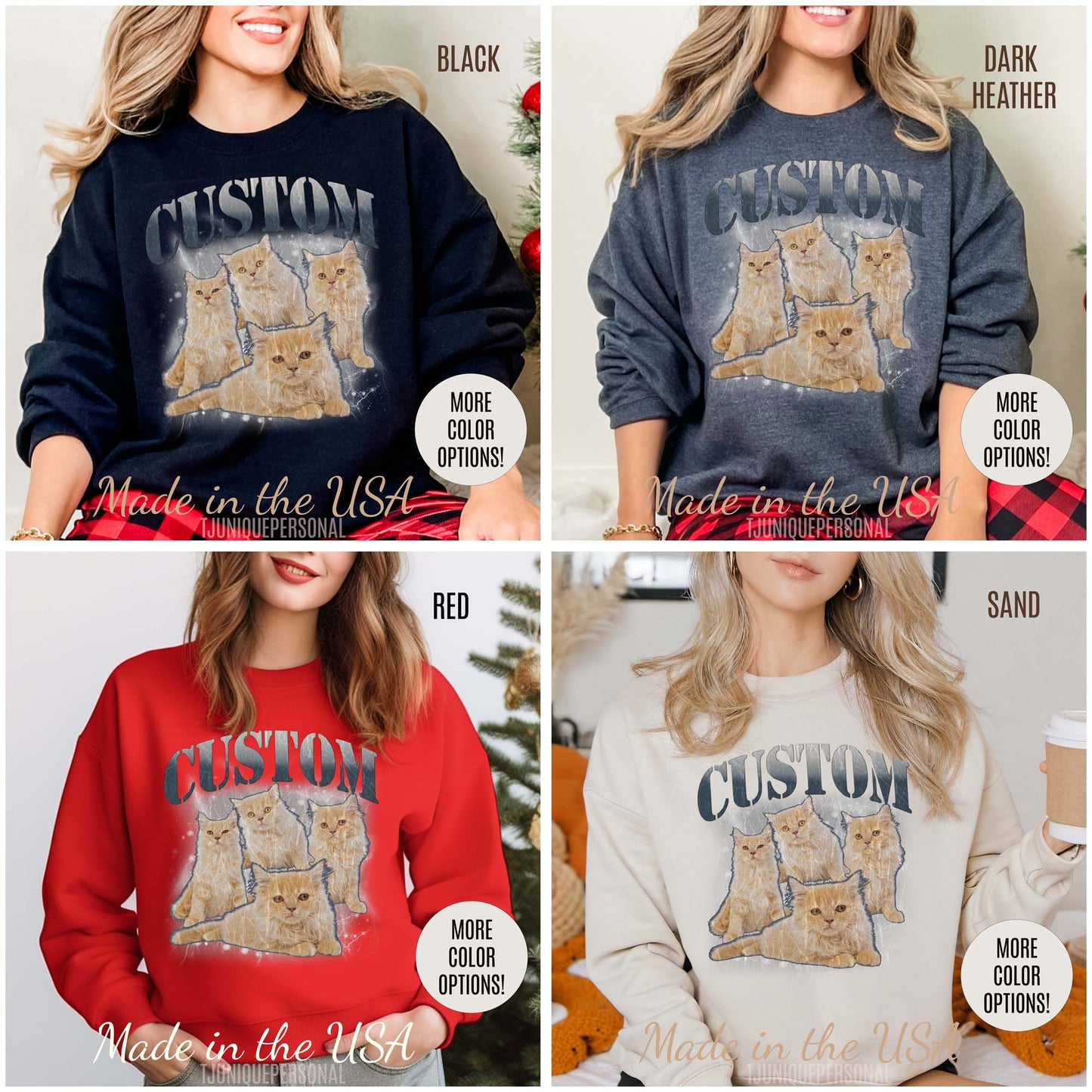 Retro Custom Cat Bootleg Tee, Custom Cat Sweatshirt, Custom Cat Lover Gift, Custom dog portrait, Vintage Funny Cat Sweatshirt, S1396