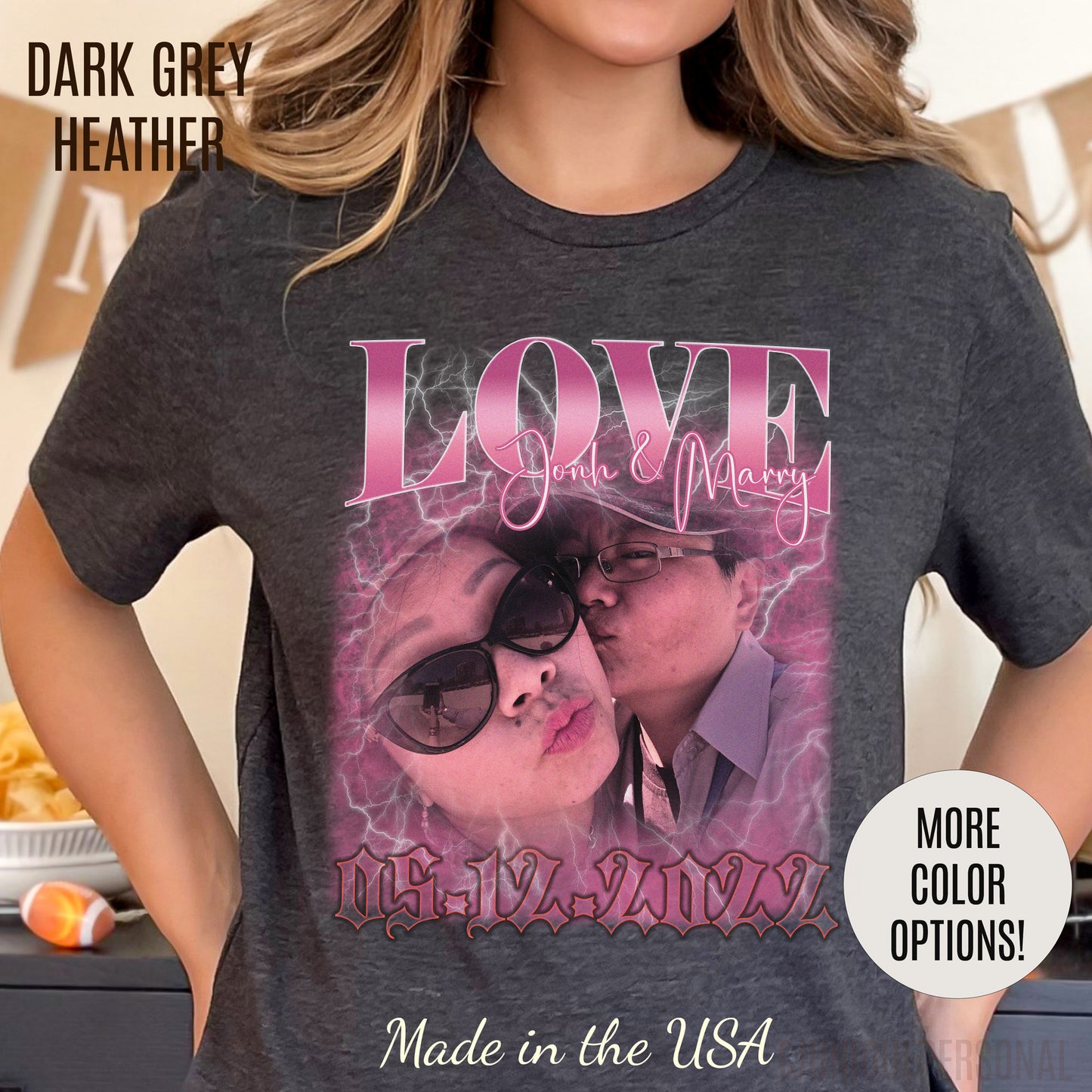Custom 90s Vintage Bootleg Tee for couple, Custom shirt for couple, Custom bootleg tee photo shirt for lover, couple shirt for lover, T1330
