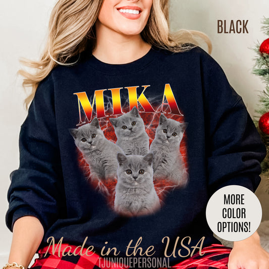 Pet Custom Vintage Sweatshirt, Custom Bootleg Rap Sweatshirt Cat Bootleg Retro 90's Sweatshirt Gift For Her, Customize Pet Sweatshirt, S1334