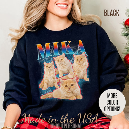 Pet Custom Vintage Sweatshirt, Custom Bootleg Rap Sweatshirt Cat Bootleg Retro 90's Sweatshirt Gift For Her, Customize Pet Sweatshirt, S1335