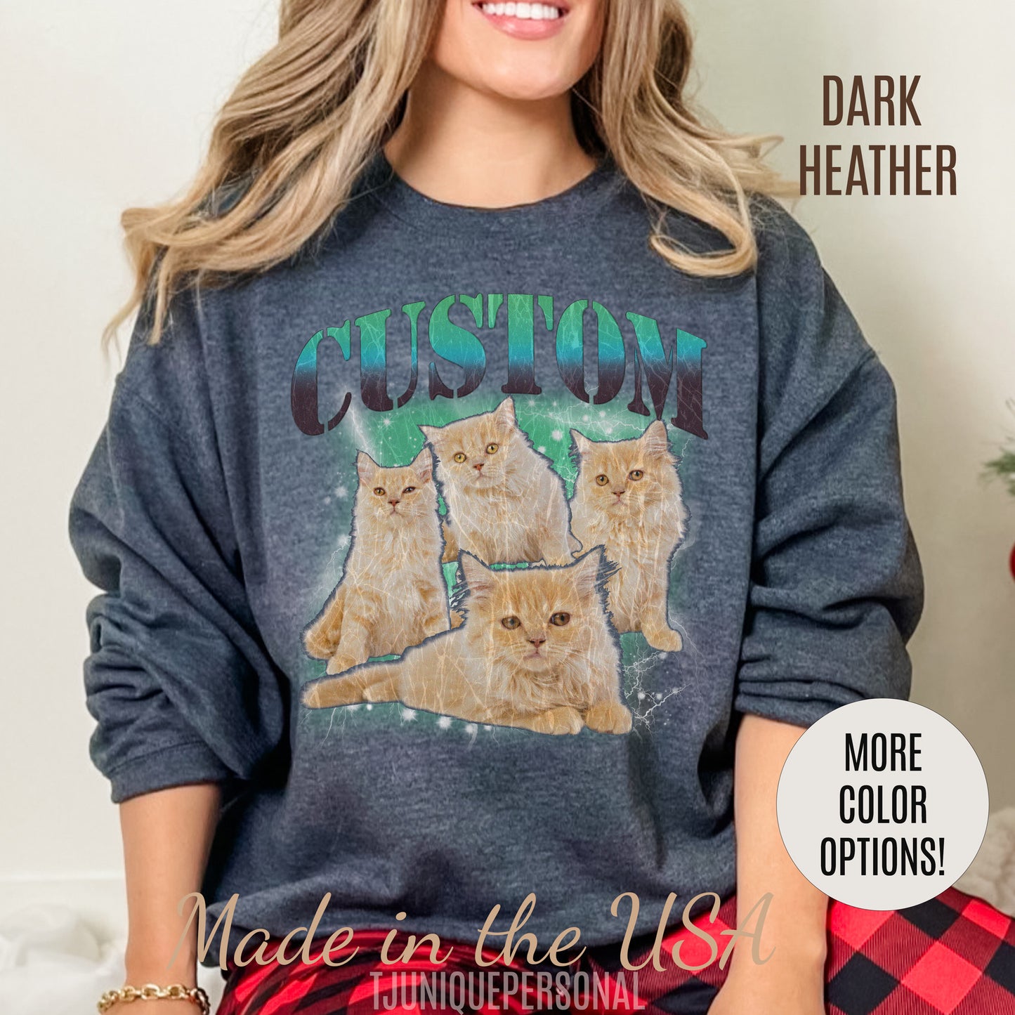 Retro Custom Cat Bootleg Tee, Custom Cat Sweatshirt, Custom Cat Lover Gift, Custom dog portrait, Vintage Funny Cat Sweatshirt, S1395