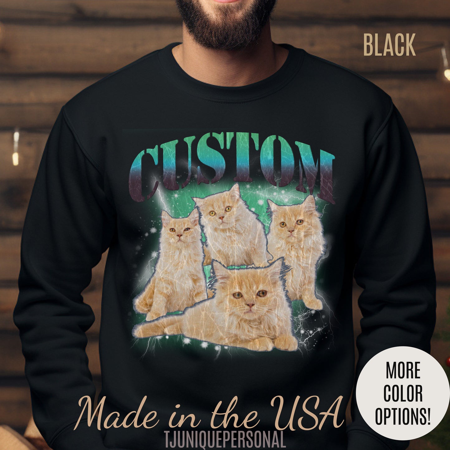 Retro Custom Cat Bootleg Tee, Custom Cat Sweatshirt, Custom Cat Lover Gift, Custom dog portrait, Vintage Funny Cat Sweatshirt, S1395
