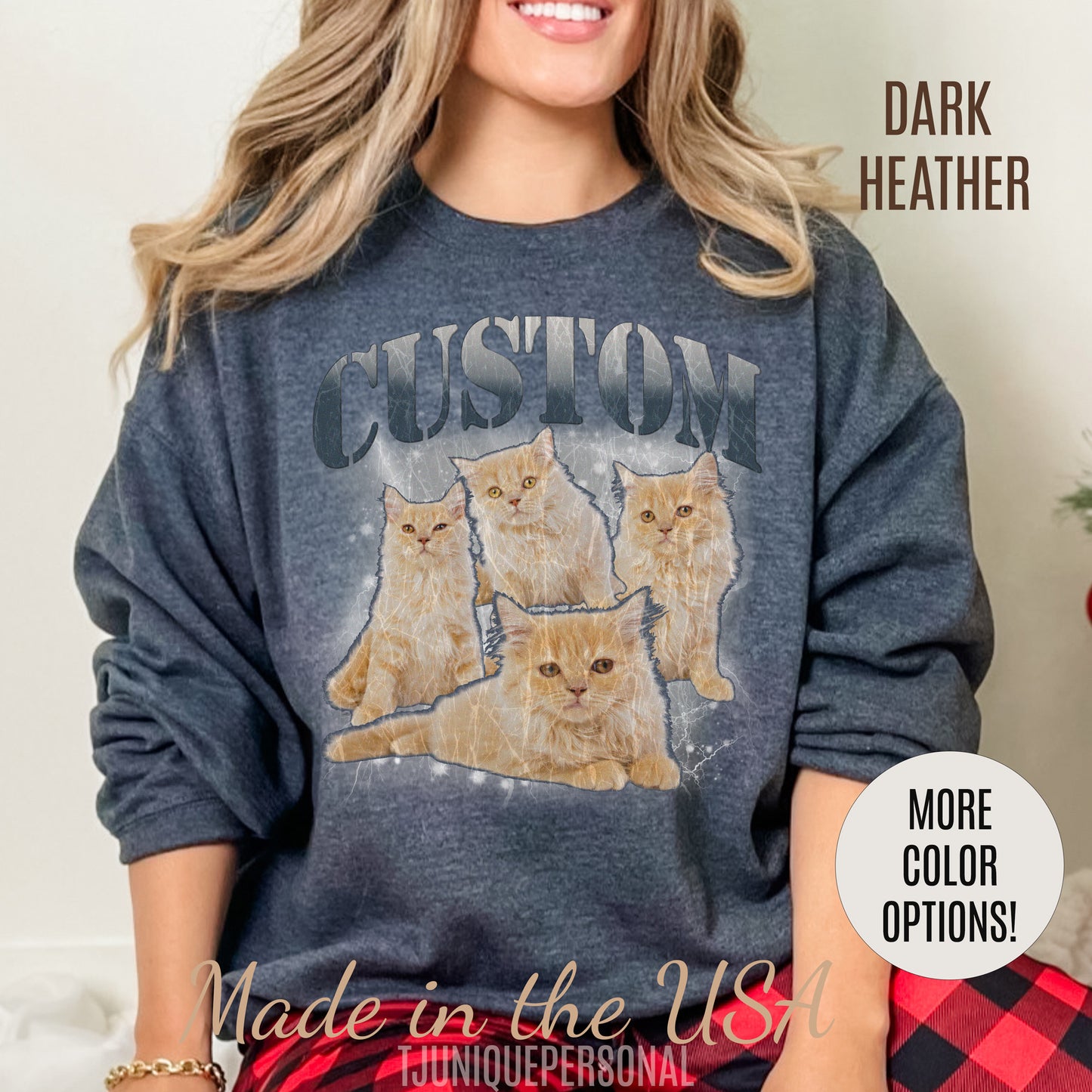 Retro Custom Cat Bootleg Tee, Custom Cat Sweatshirt, Custom Cat Lover Gift, Custom dog portrait, Vintage Funny Cat Sweatshirt, S1396