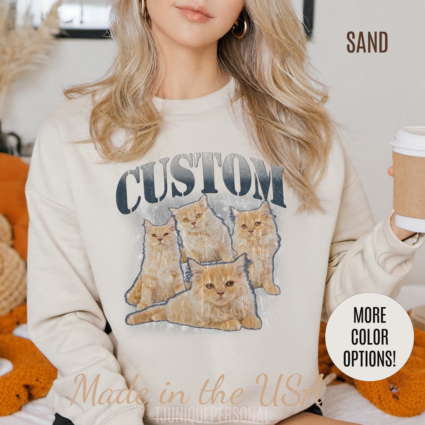 Retro Custom Cat Bootleg Tee, Custom Cat Sweatshirt, Custom Cat Lover Gift, Custom dog portrait, Vintage Funny Cat Sweatshirt, S1396