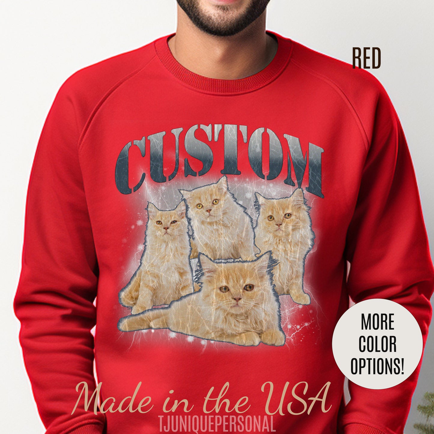 Retro Custom Cat Bootleg Tee, Custom Cat Sweatshirt, Custom Cat Lover Gift, Custom dog portrait, Vintage Funny Cat Sweatshirt, S1396