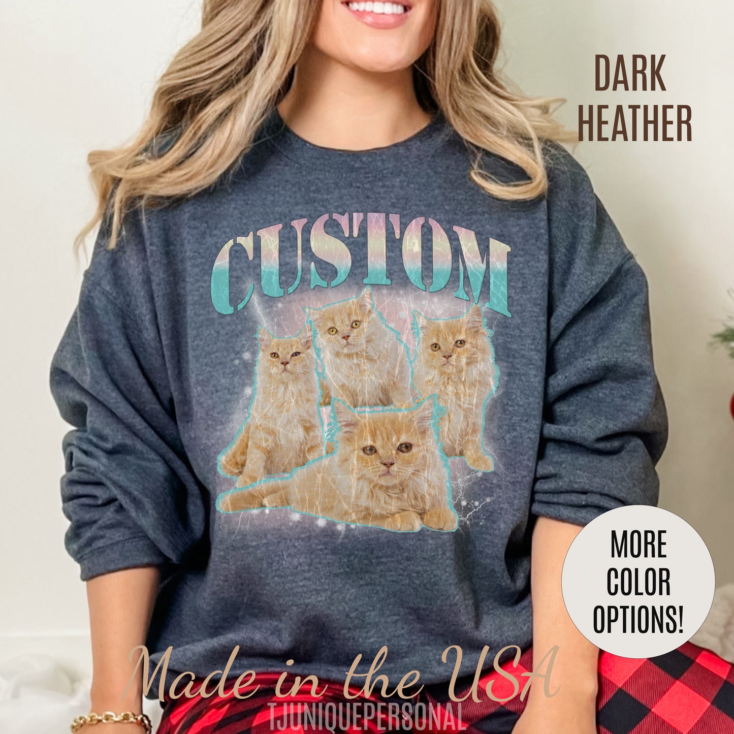 Retro Custom Cat Bootleg Tee, Custom Cat Sweatshirt, Custom Cat Lover Gift, Custom dog portrait, Vintage Funny Cat Sweatshirt, S1397