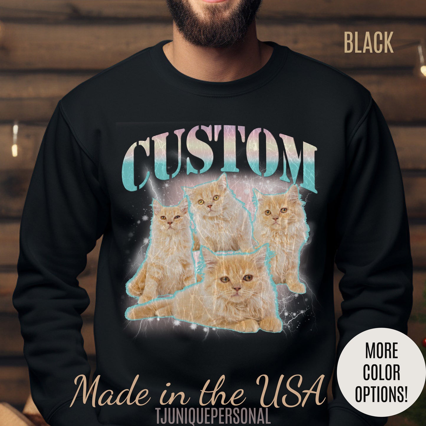Retro Custom Cat Bootleg Tee, Custom Cat Sweatshirt, Custom Cat Lover Gift, Custom dog portrait, Vintage Funny Cat Sweatshirt, S1397