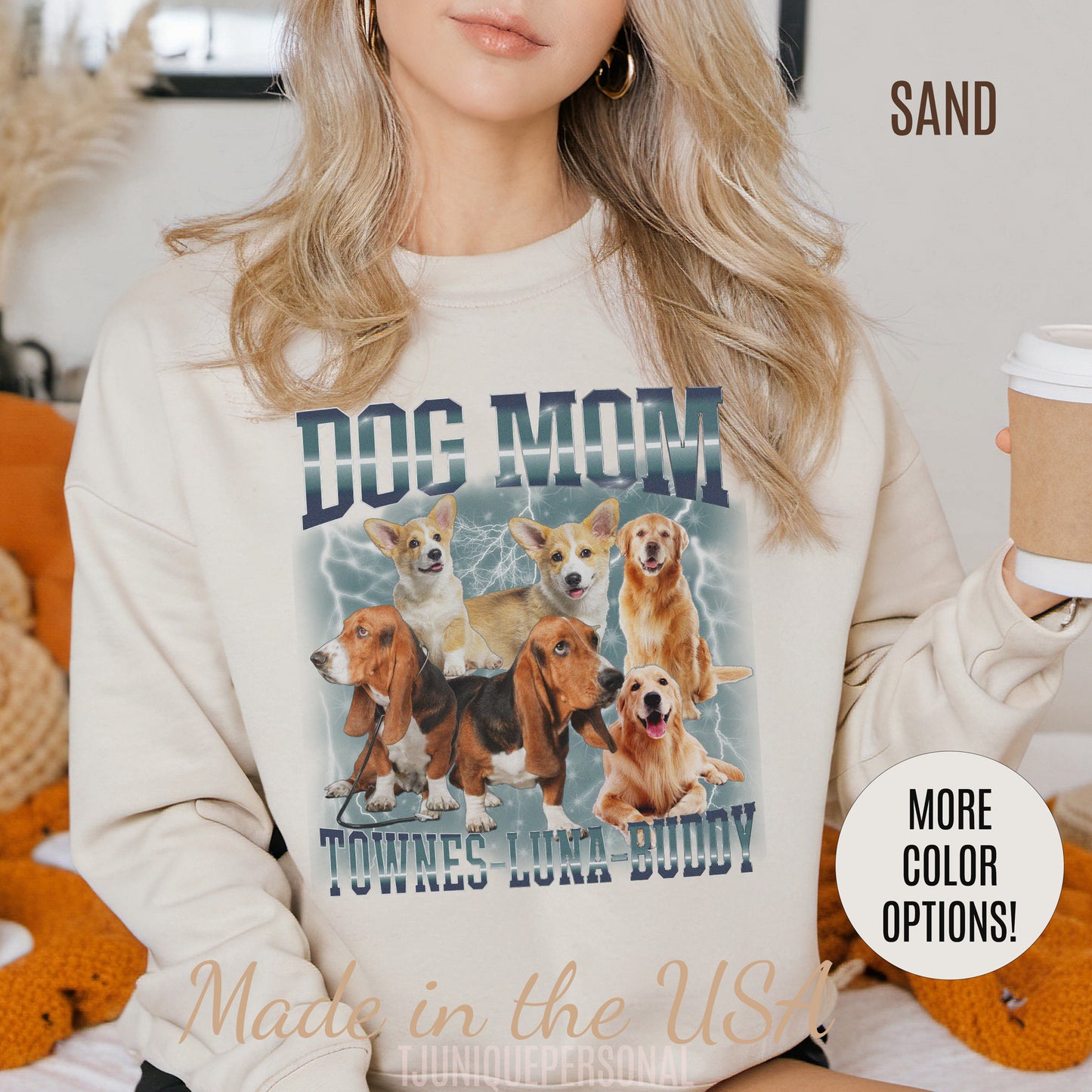 Custom Retro Dog Bootleg Sweatshirt, Dog Mom Sweatshirt, Dog Bootleg Retro 90's Sweatshirt, Custom Pet Photo, Custom Pet Portrait, S1431