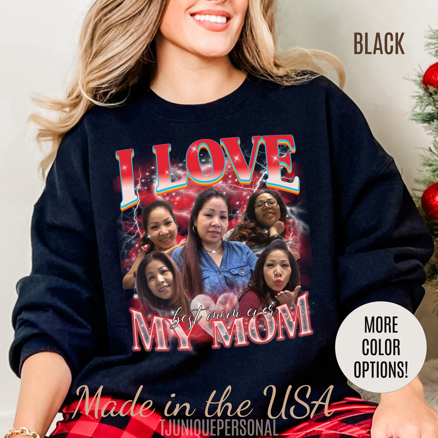 Custom Bootleg Rap Tee, Custom Photo - Vintage Graphic 90s Sweatshirt, I Love My Mom Sweatshirt, Best Mom Ever Shirt for mother's day, S1478