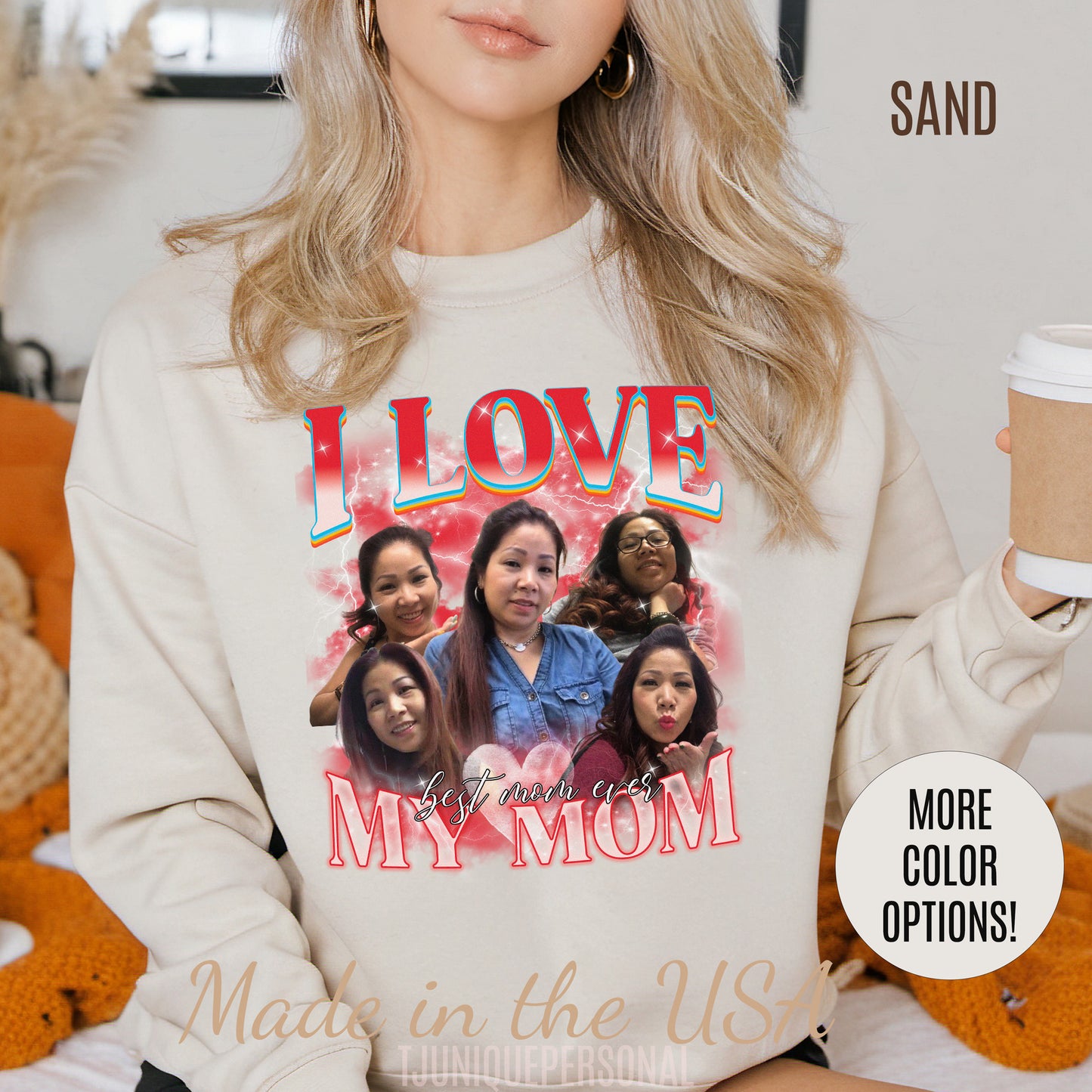 Custom Bootleg Rap Tee, Custom Photo - Vintage Graphic 90s Sweatshirt, I Love My Mom Sweatshirt, Best Mom Ever Shirt for mother's day, S1478
