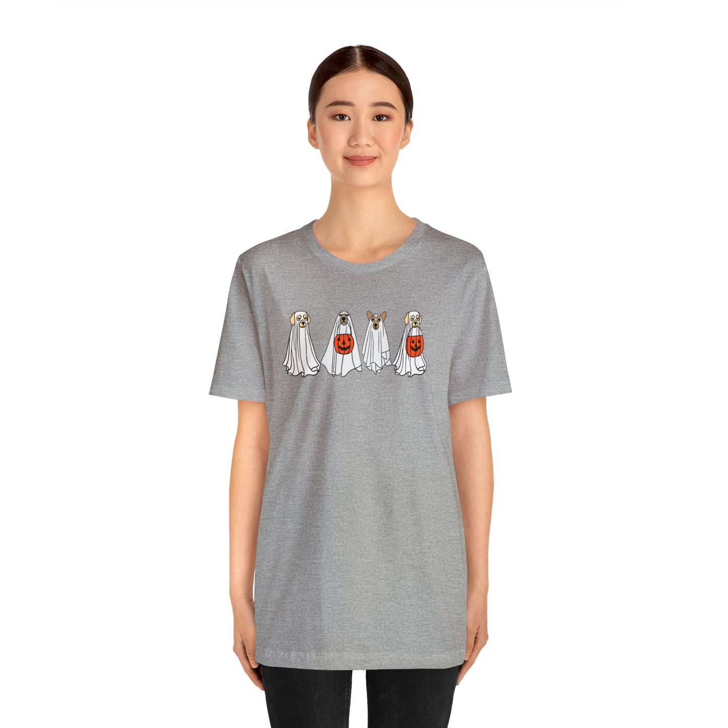 Dog Halloween Shirt, Fall T-shirts for Women, Ghost Halloween tshirt, Pumpkin T Shirt, Ghost Dog TShirt, T528