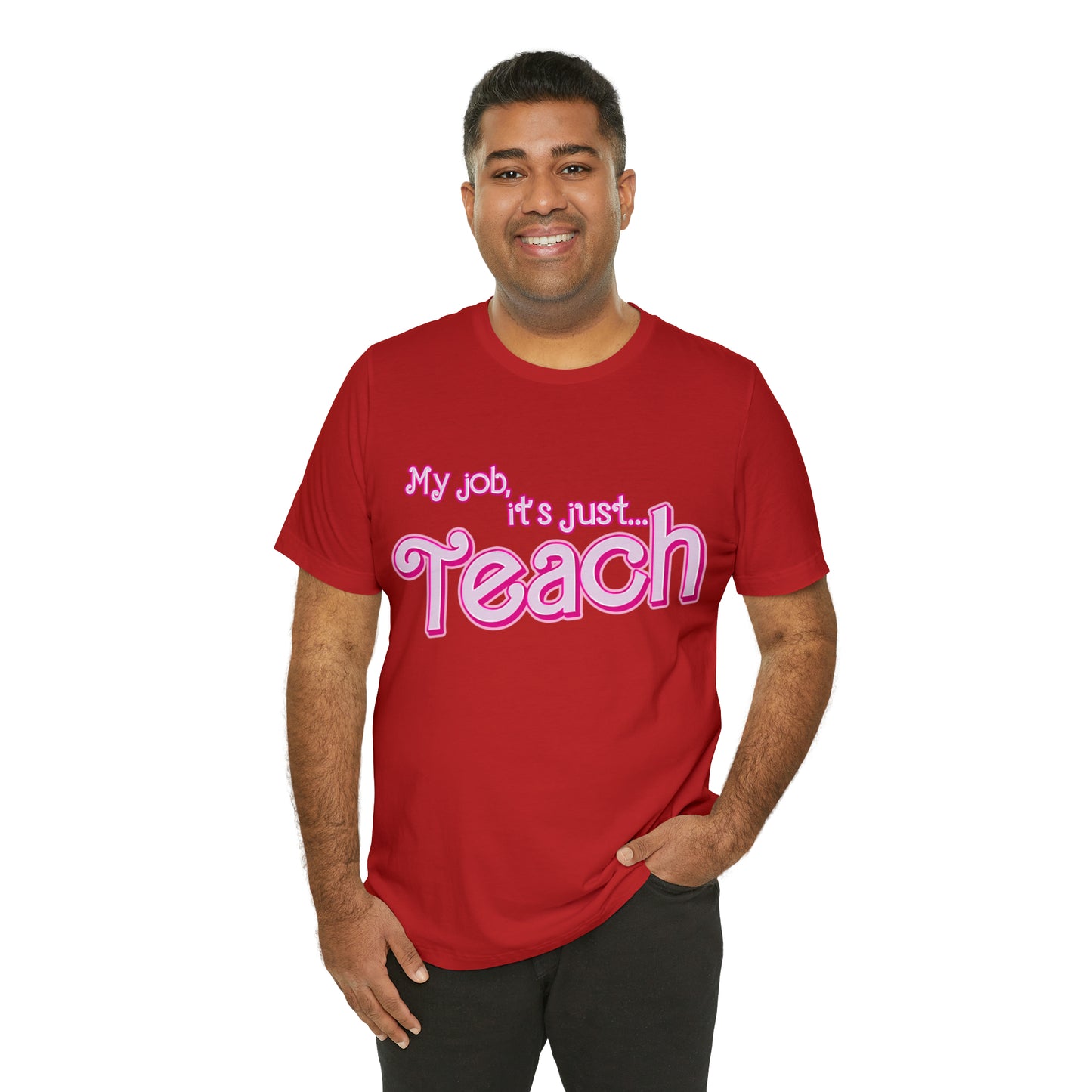 My Job is Teach Shirt, 3D Text Printer Pink Teacher Shirts, Trendy Teacher T Shirt, Retro Back to school, Teacher Appreciation, T804