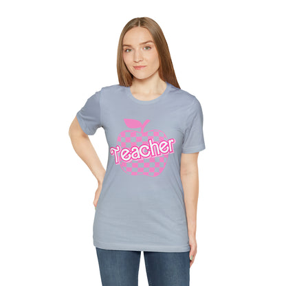 Pink Checkered Teacher Shirts, Trendy Teacher T Shirt, Retro Back to school, Teacher Appreciation, Apple Checkered Teacher Tee, T740