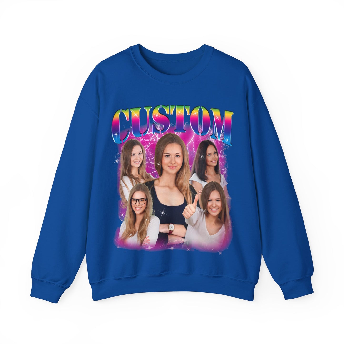 Custom Photo Bootleg Girlfriend Rainbow 90s Retro Vintage Sweatshirt, Face for Boyfriend Birthday Gift on Sweatshirt, Bootleg Tee, S1525
