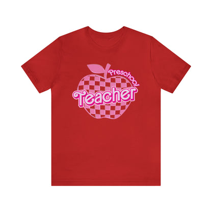 Preschool Teacher Shirt, Pink Teacher Shirts, Trendy Teacher Tshirt, Teacher Appreciation Checkered Teacher Tee, Gifts for Teachers, T798