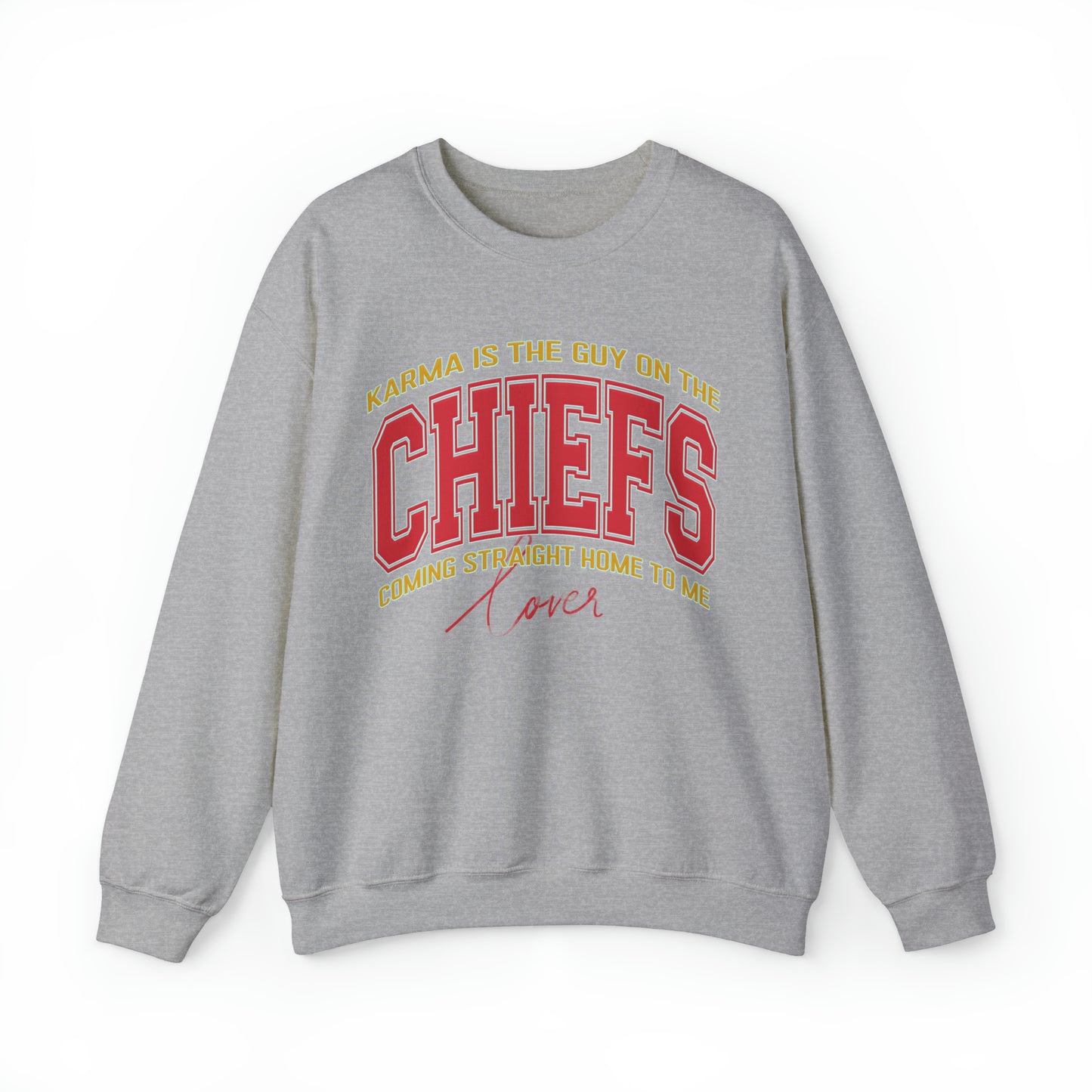 Karma Is The Guy On The Chiefs Sweatshirt, Crewneck Game Day Sweatshirt Football Sweatshirt, Coming straight home Sweatshirt, S936