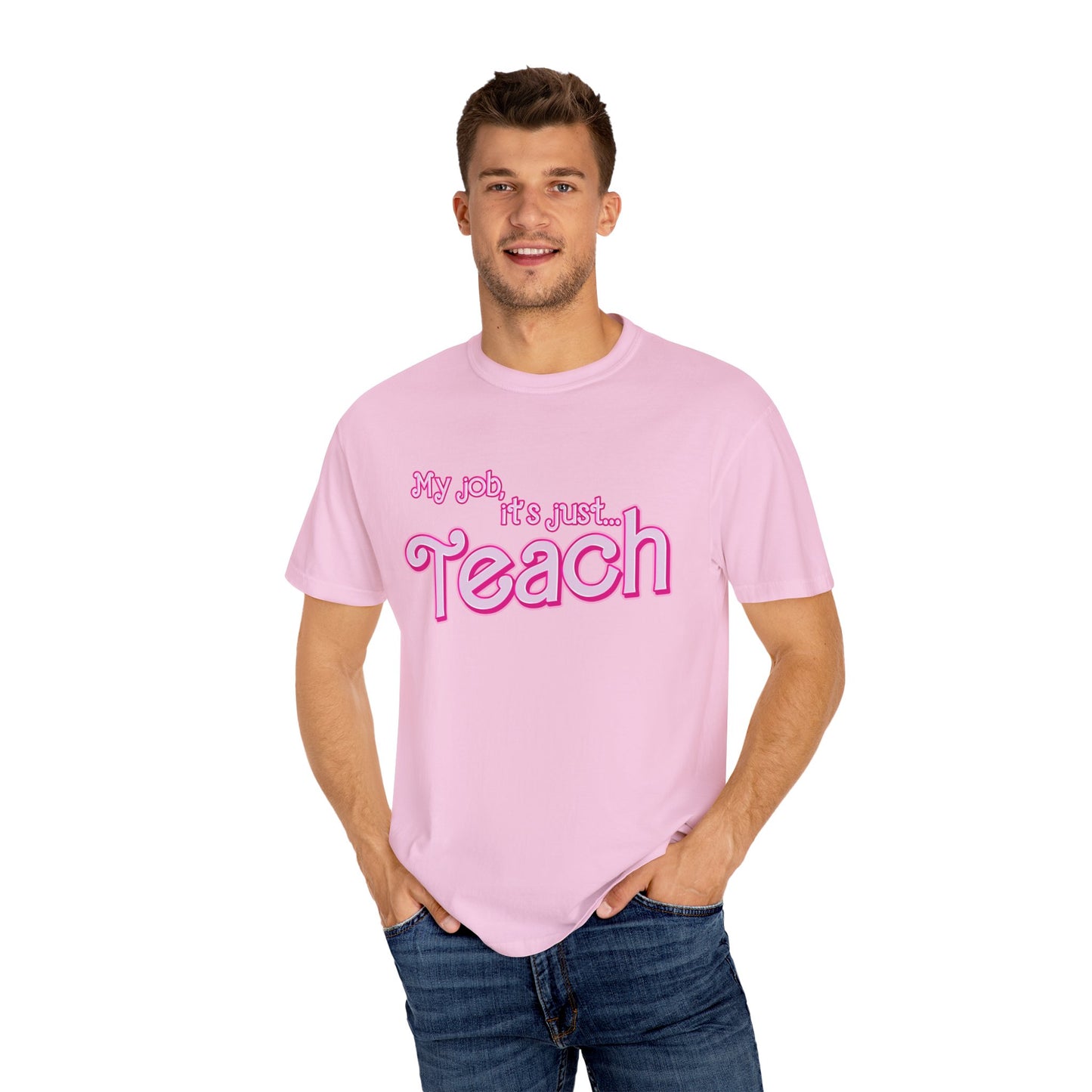 My Job is Teach Shirt, 3D Text Printer Pink Teacher Shirts, Trendy Teacher T Shirt, Retro Back to school, Teacher Appreciation, CC804