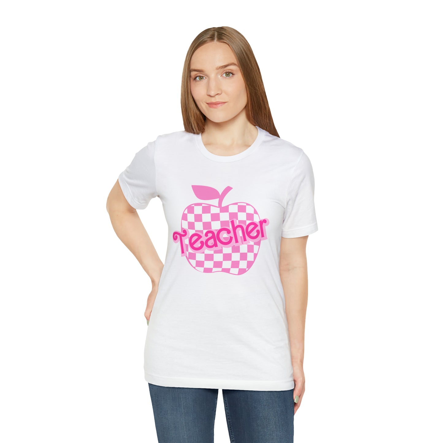 Pink Checkered Teacher Shirts, Trendy Teacher T Shirt, Retro Back to school, Teacher Appreciation, Apple Checkered Teacher Tee, T739