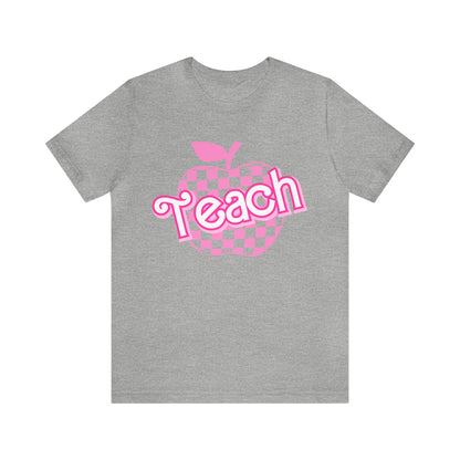 Pink Checkered Teacher Shirts, Trendy Teacher T Shirt, Retro Back to school, Teacher Appreciation, Apple Checkered Teacher Tee, T738