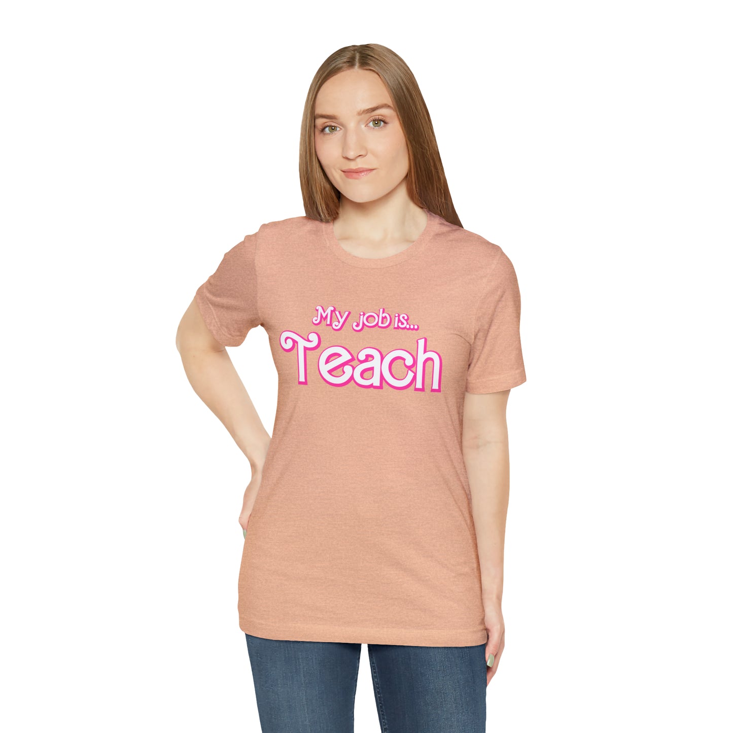 My Job is Teach Shirt, Pink Teacher Shirts, Trendy Teacher T Shirt, Retro Back to school, Teacher Appreciation, Checkered Teacher Tee, T734