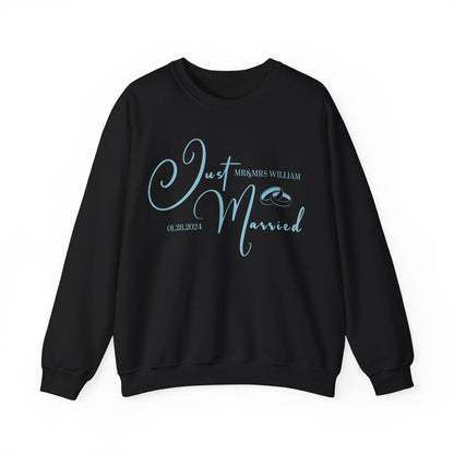 Custom Just Married Sweatshirt, Mr and Mrs Honeymoon Gift, Wedding Anniversary Sweatshirt, Husband and Wife Couples Tee, 18 colors, S1563