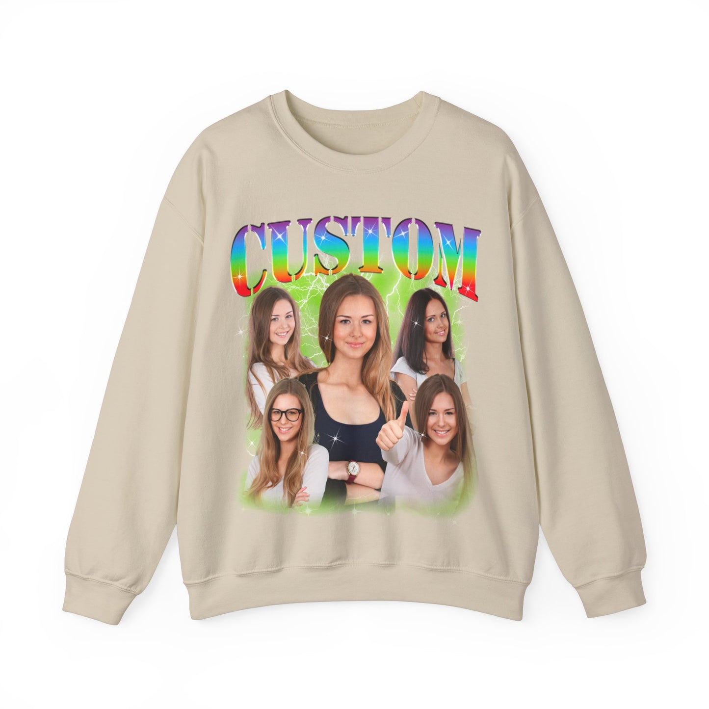Custom Photo Bootleg Girlfriend Rainbow 90s Retro Vintage Sweatshirt, Face for Boyfriend Birthday Gift on Sweatshirt, Bootleg Tee, S1527
