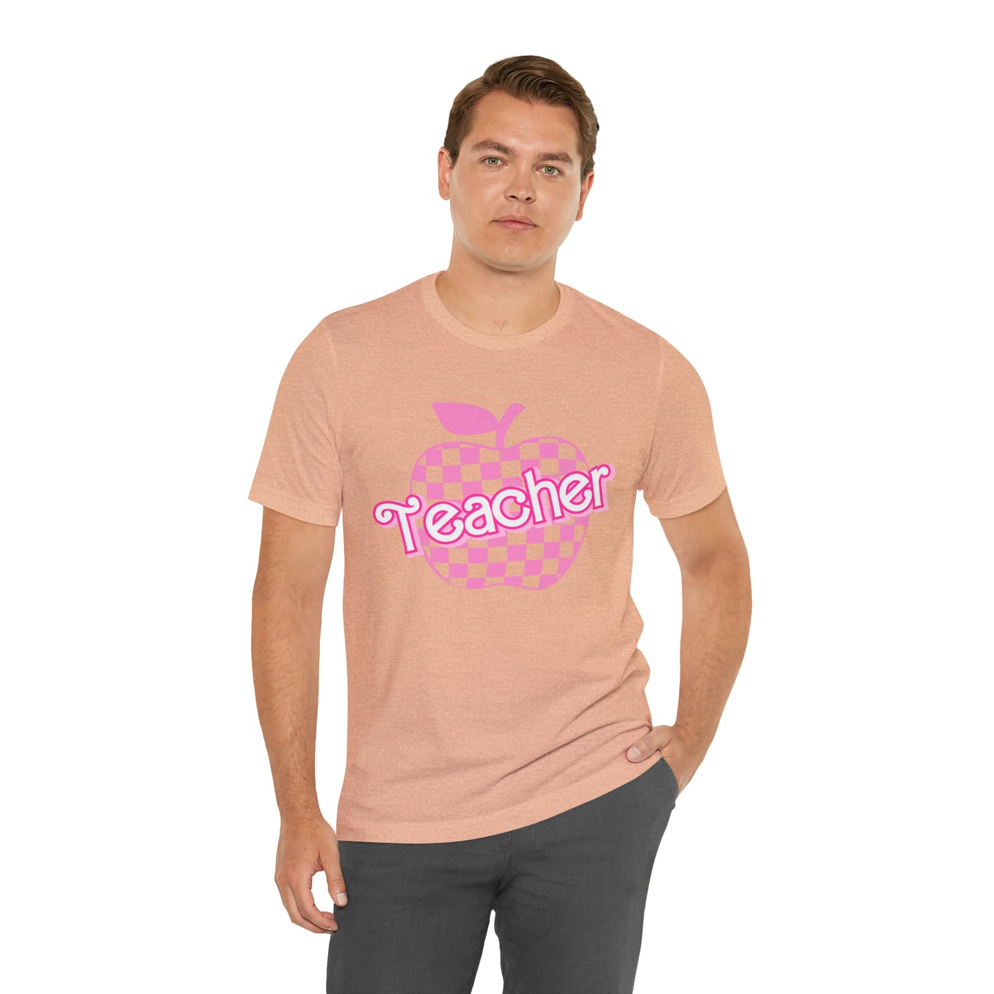 Pink Checkered Teacher Shirts, Trendy Teacher T Shirt, Retro Back to school, Teacher Appreciation, Apple Checkered Teacher Tee, T740