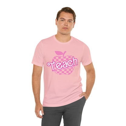 Pink Checkered Teacher Shirts, Trendy Teacher T Shirt, Retro Back to school, Teacher Appreciation, Apple Checkered Teacher Tee, T738