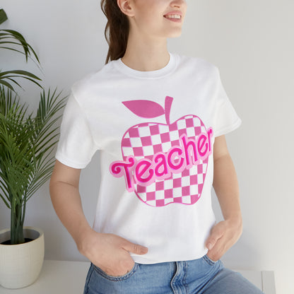 Teacher Shirt, Pink Teacher Shirts, Trendy Teacher Tshirt, Teacher Appreciation Checkered Teacher Tee, Gifts for Teachers, Teacher Era, T794