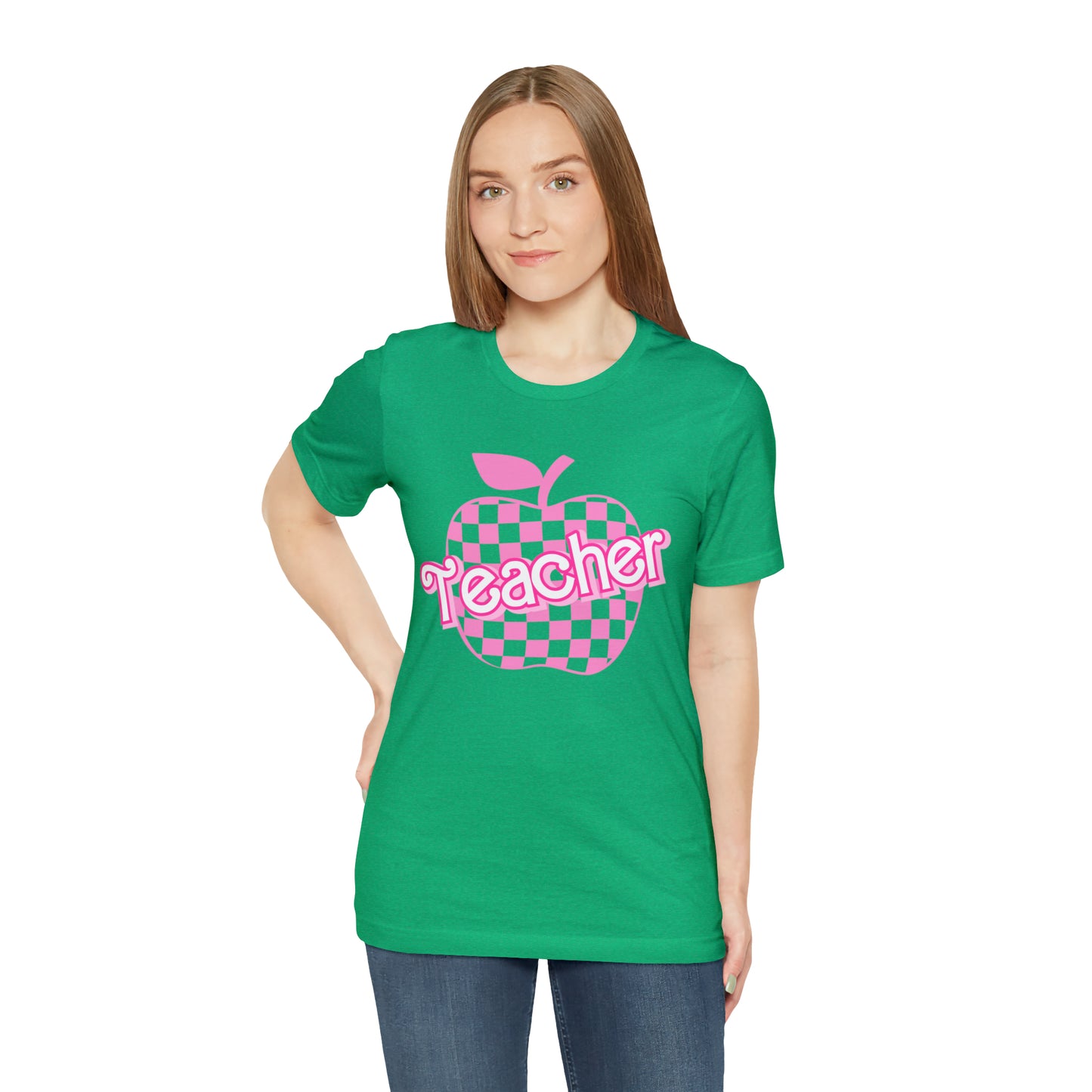 Pink Checkered Teacher Shirts, Trendy Teacher T Shirt, Retro Back to school, Teacher Appreciation, Apple Checkered Teacher Tee, T740