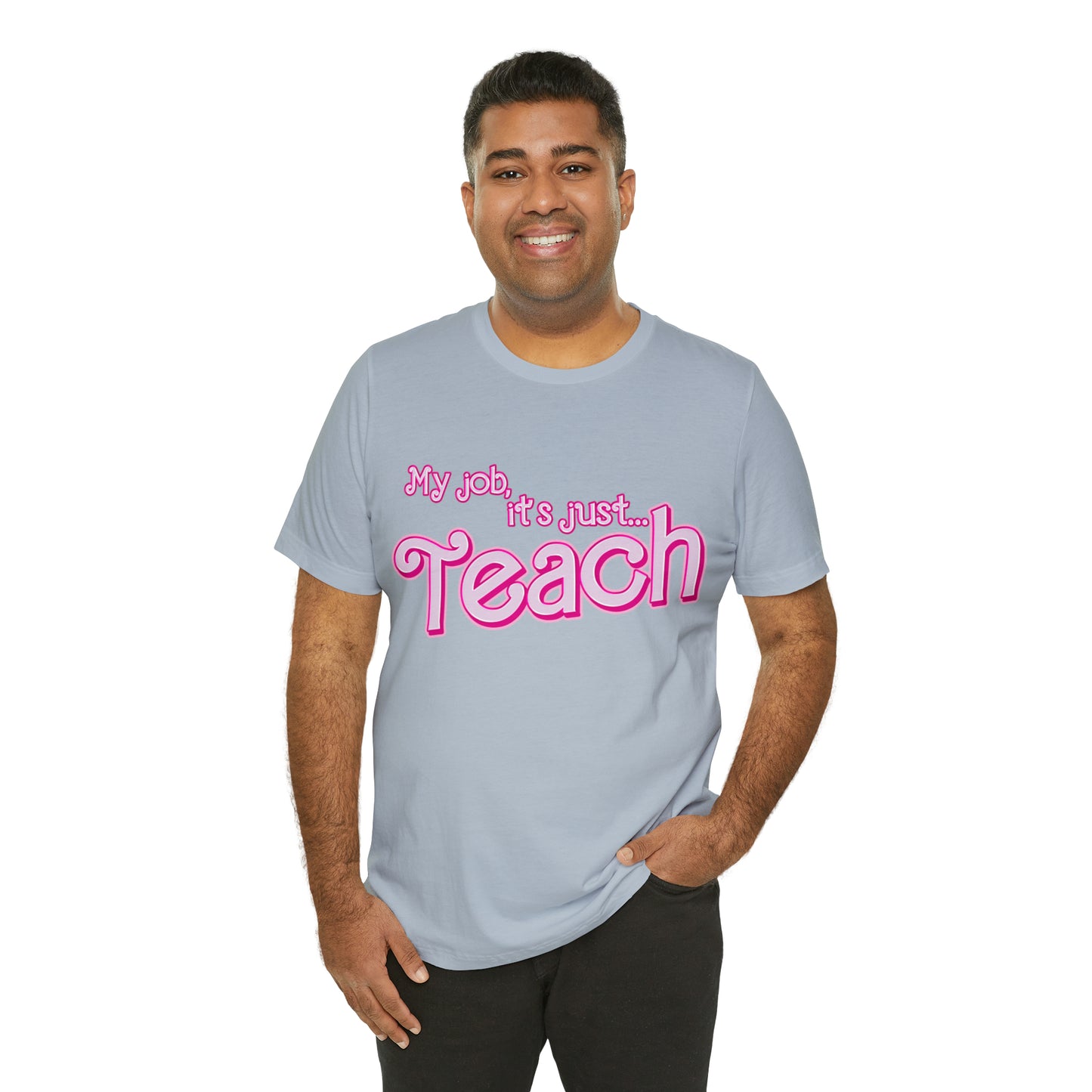 My Job is Teach Shirt, 3D Text Printer Pink Teacher Shirts, Trendy Teacher T Shirt, Retro Back to school, Teacher Appreciation, T804