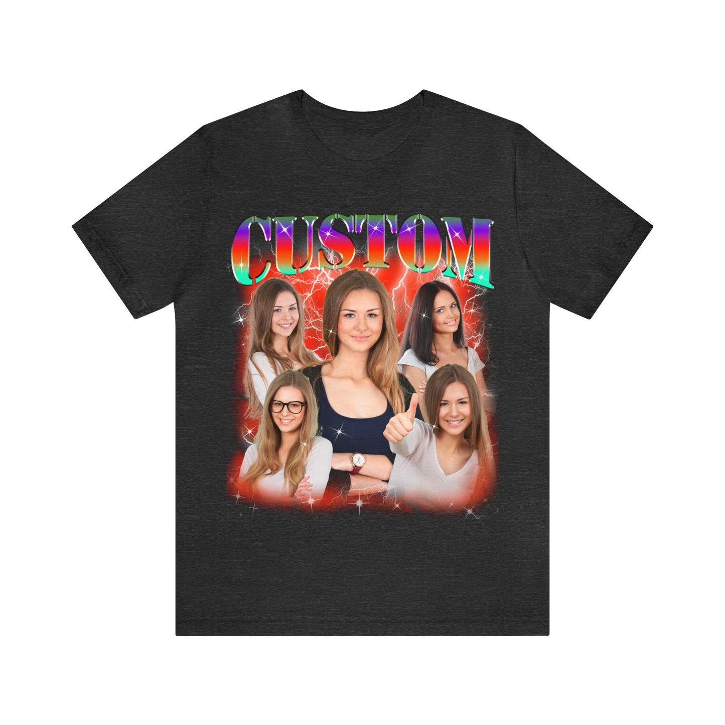 Custom Photo Bootleg Girlfriend Rainbow 90s Retro Vintage T-Shirt, Shirt with Face for Boyfriend Birthday Gift, Pictures Bootleg Tee, T1530