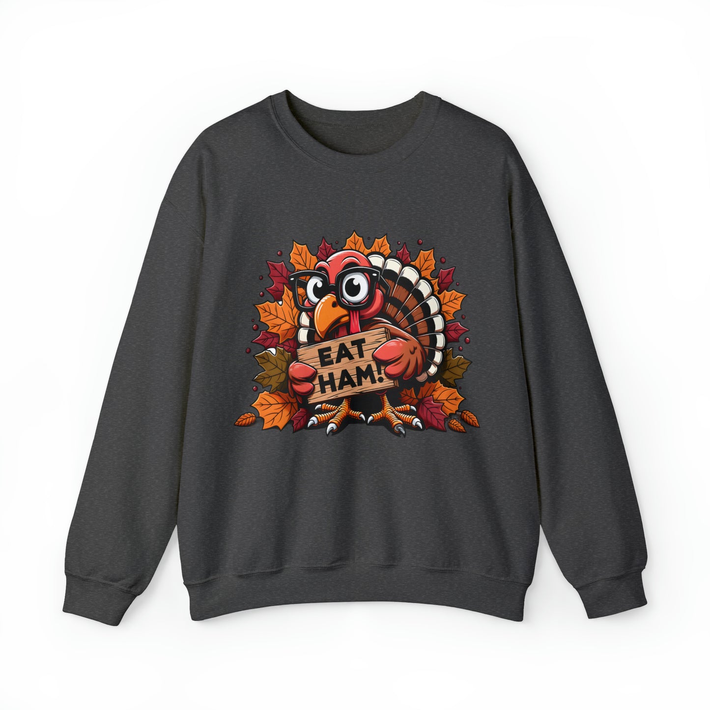 Cute Turkey Eat Ham Sweatshirt, Thanksgiving Sweatshirt, Leopard Print Turkey Shirt, Thankful Sweatshirt, Thanksgiving Food Sweatshirt, S858